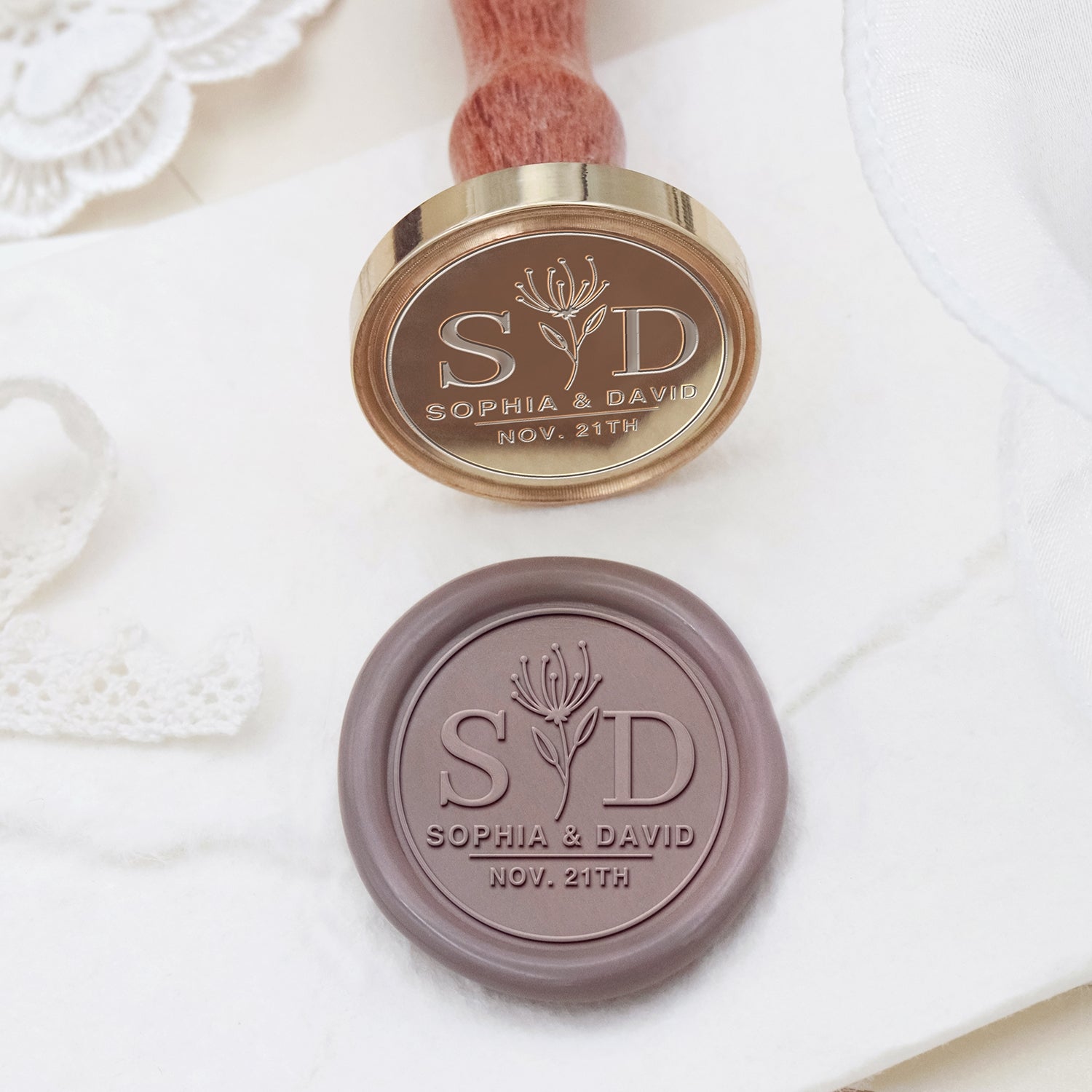 Stamprints Custom Wedding Wax Seal Stamp Name & Date 2