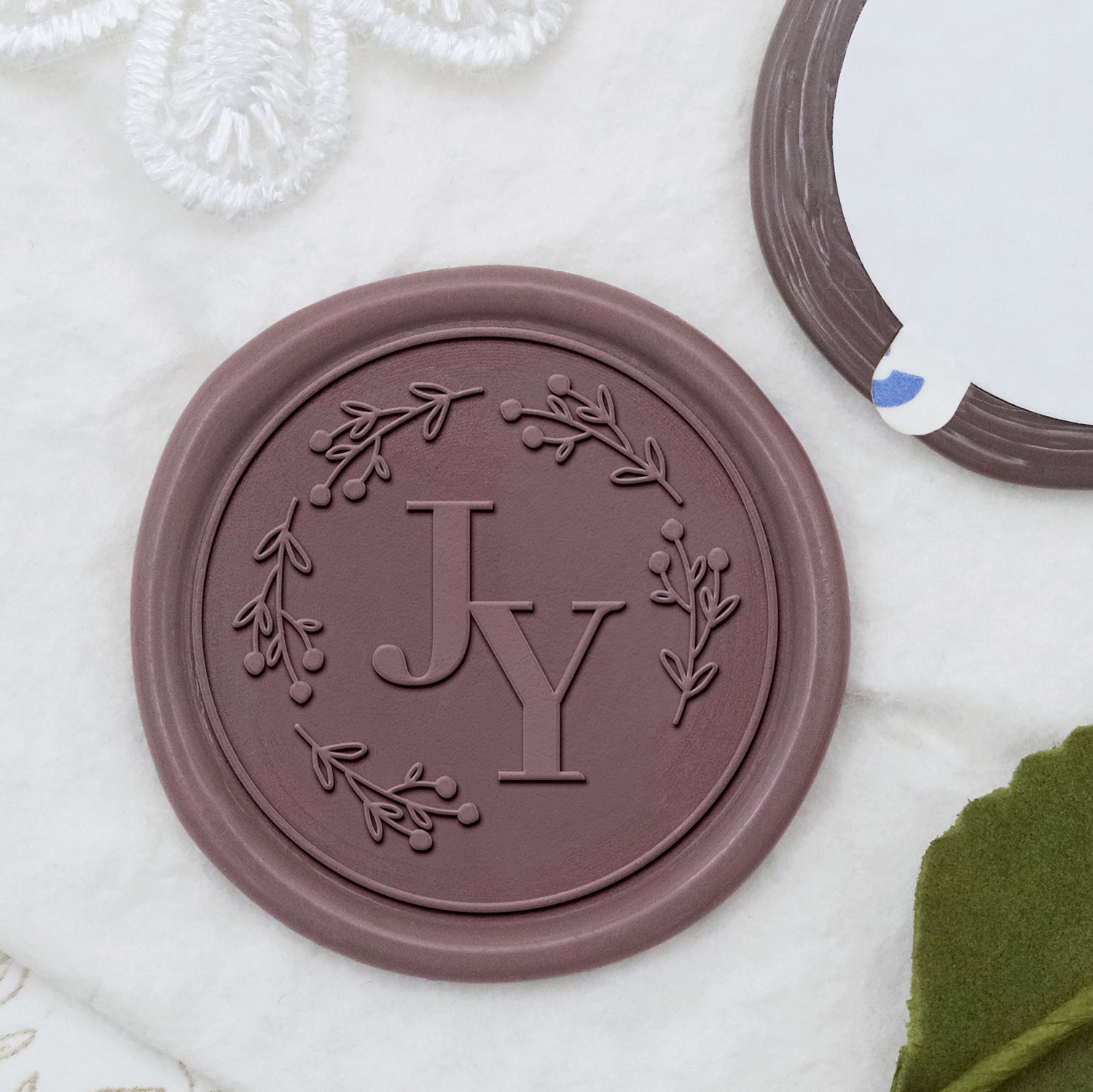 Stamprints Adesivos de Sinete de Lacre Personalizado com Monograma de Casamento de Ramos de Fruta de Urso 1