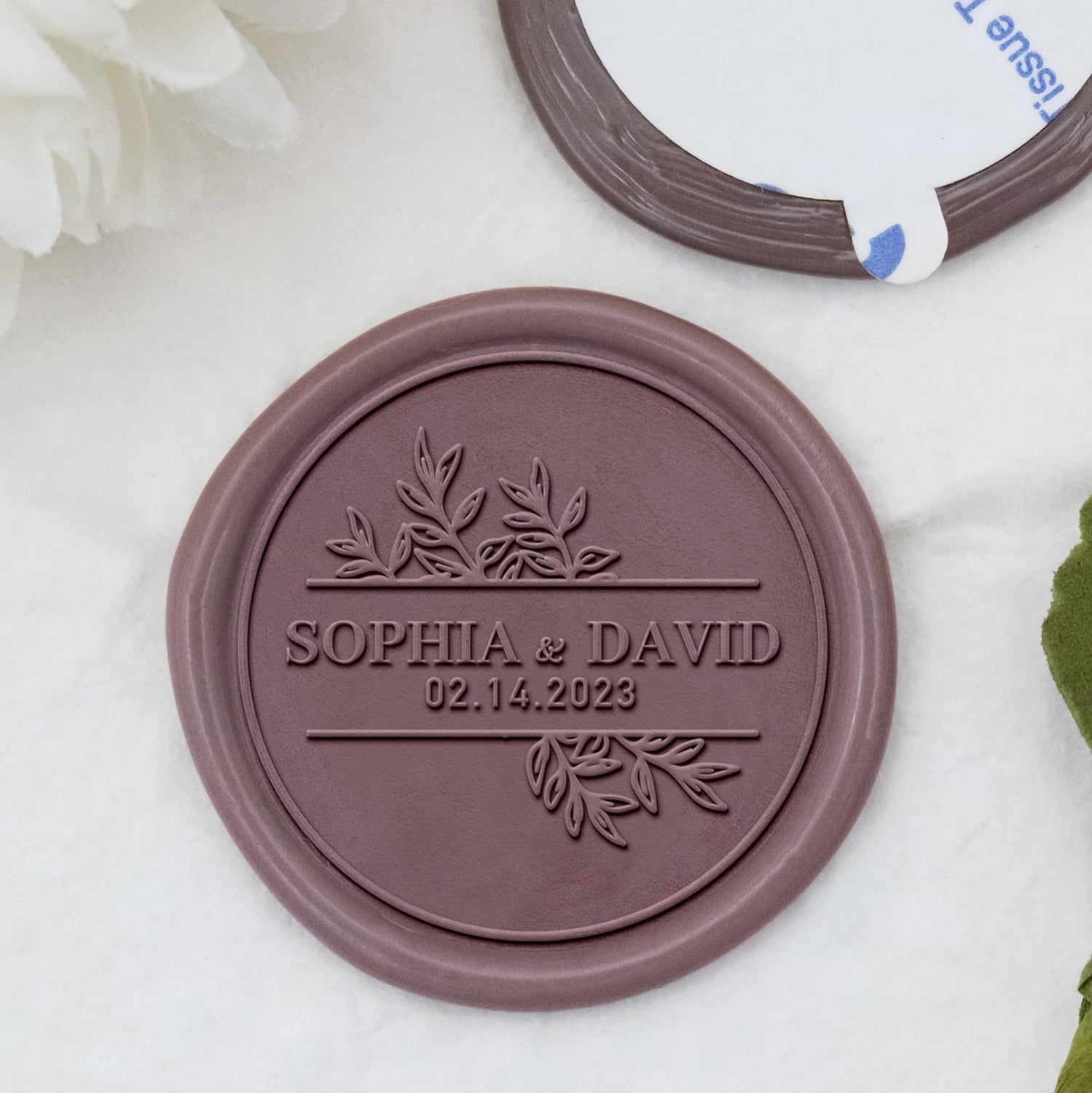 Stamprints Adesivos de Sinete de Lacre Personalizados Sprouts com Nome e Data de Casamento 1