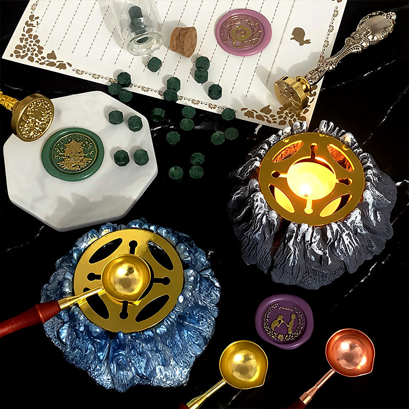 Conjunto de Colher de Lacre para Fogareiro de Fusão de Lacre Vulcânico b