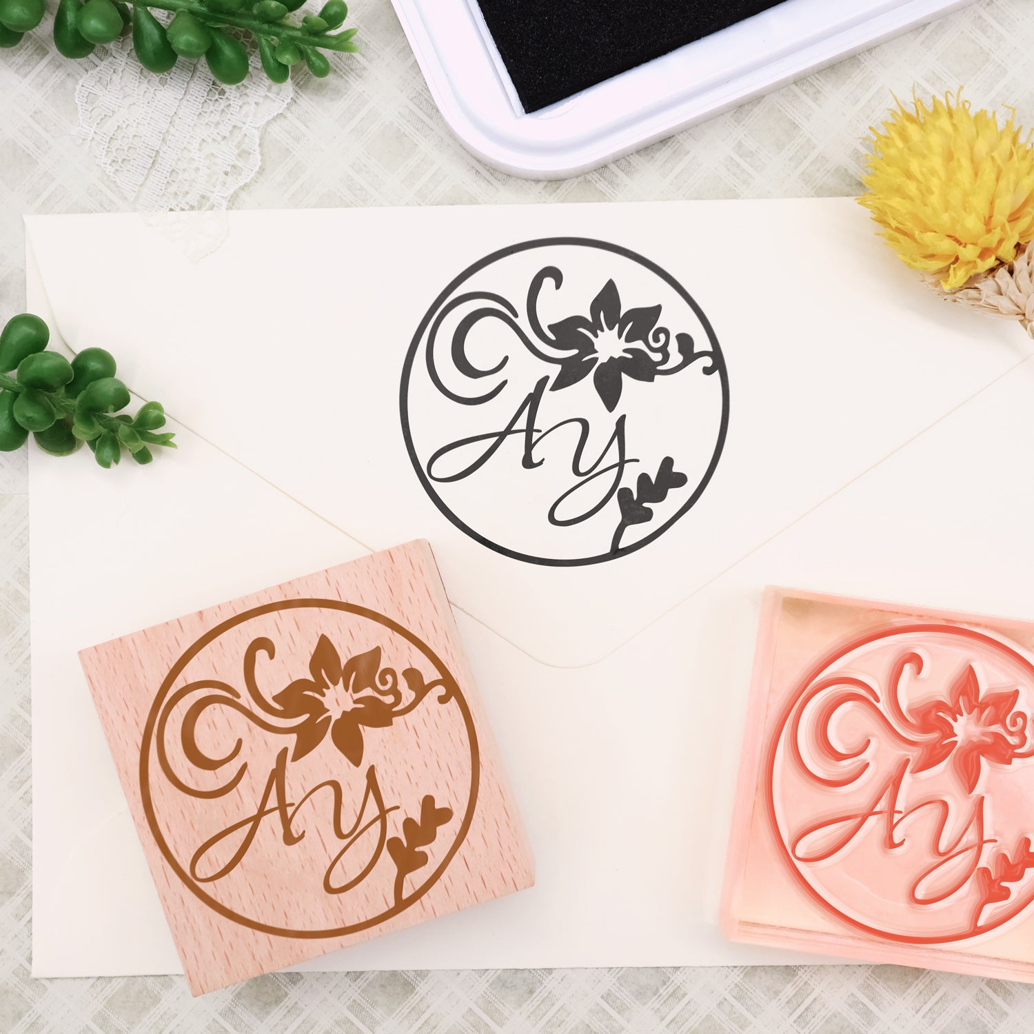 Custom Wedding Monogram Rubber Stamp (37 Designs) 1