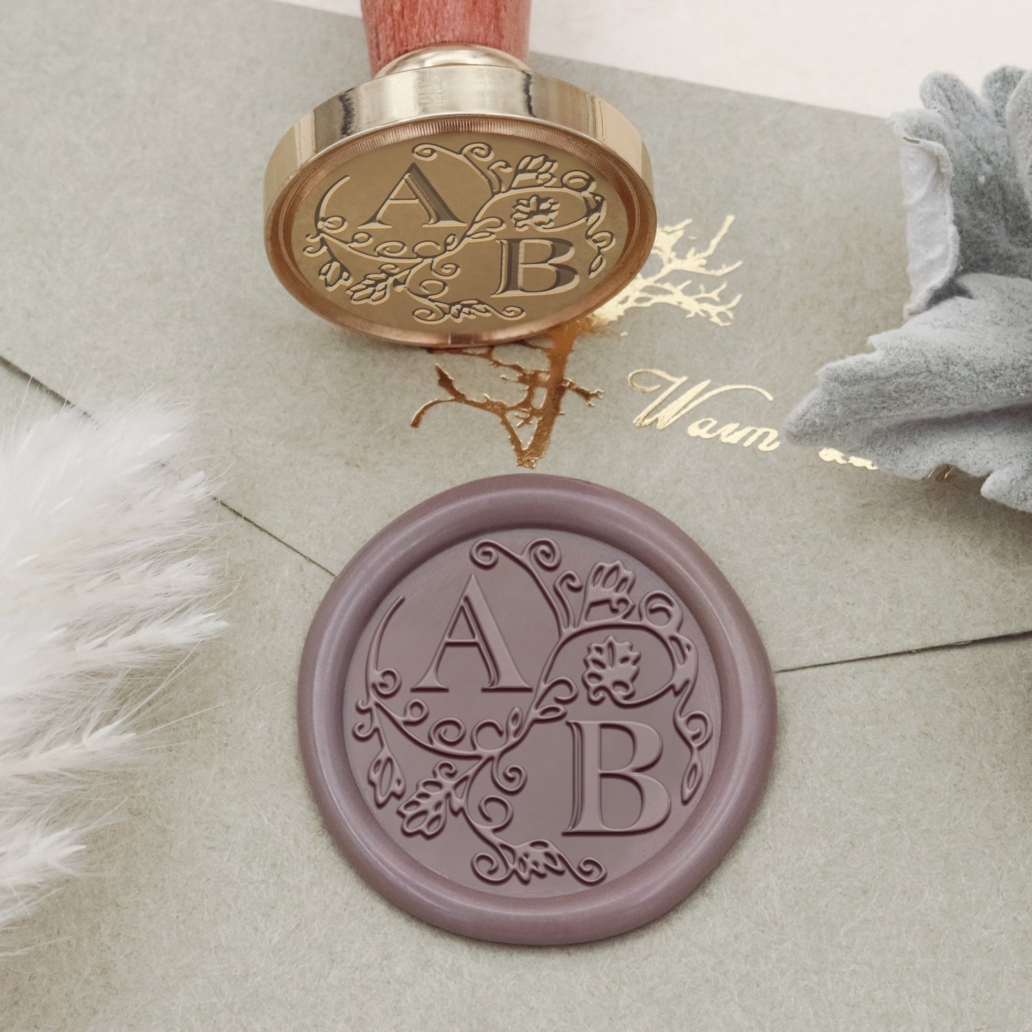 Carimbo de Sinete de Lacre com Monograma de Casamento Lily Personalizado-31 2