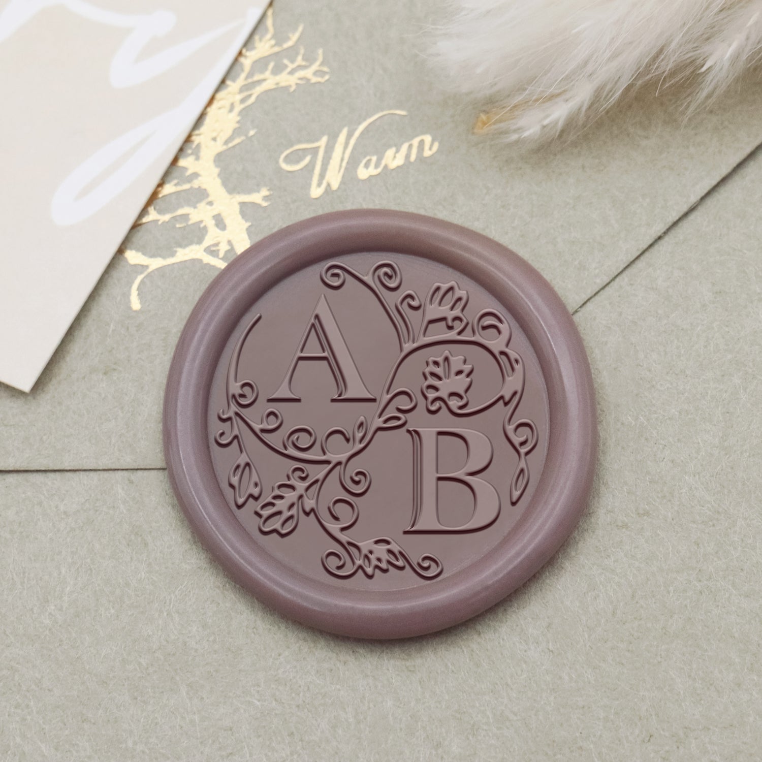 Carimbo de Sinete de Lacre com Monograma Personalizado Lily para Casamento-31 1