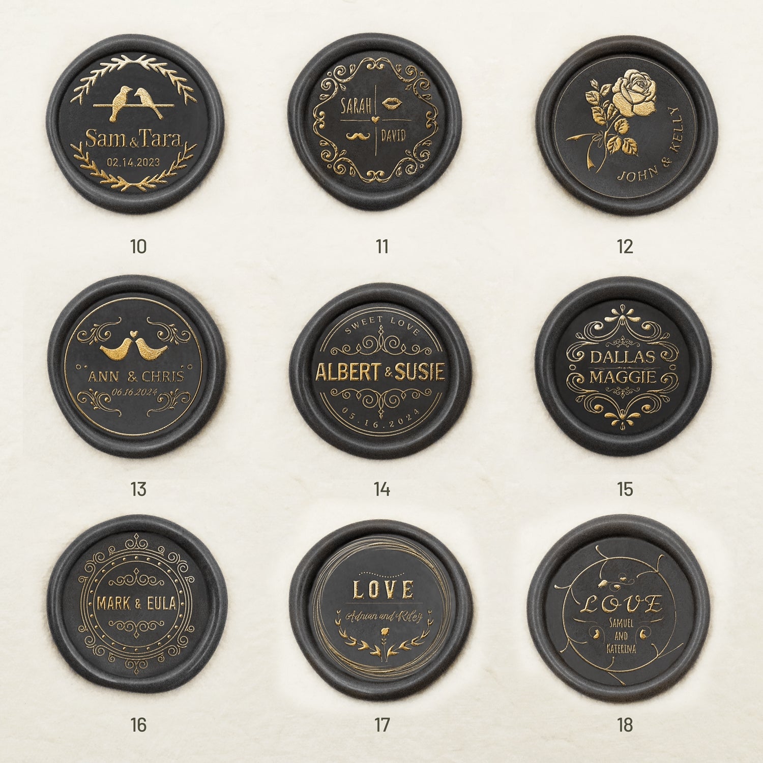 Adesivos de Sinete de Lacre Autocolante Personalizado para Casamento (27 Designs) Wedding-Name-&-Date10-18