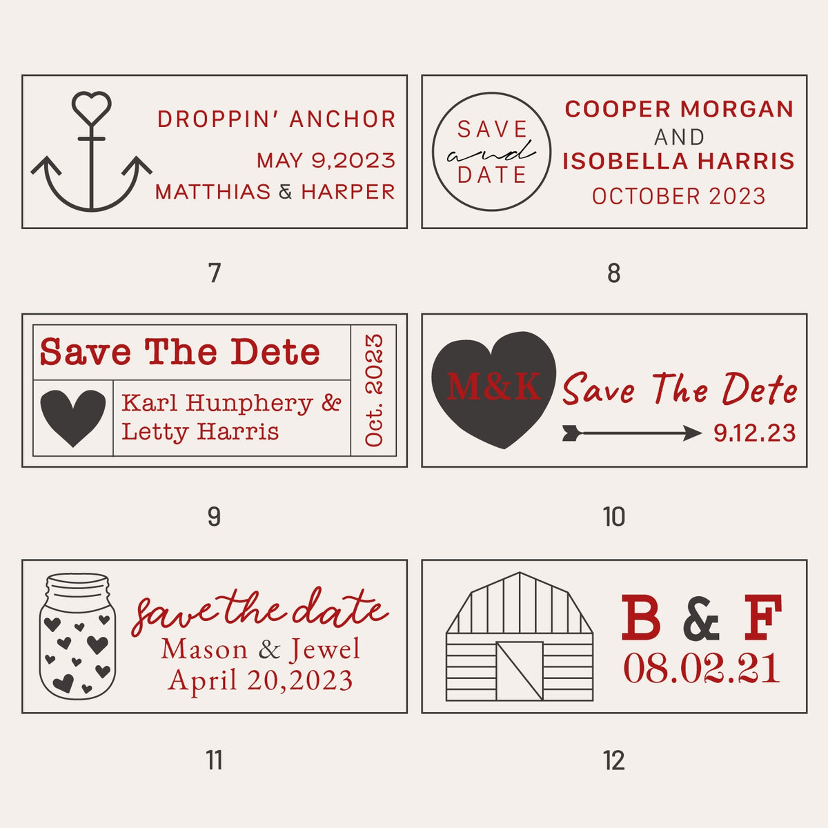 Custom Rectangle Wedding Wax Seal Stamp (18 Designs)-sku2
