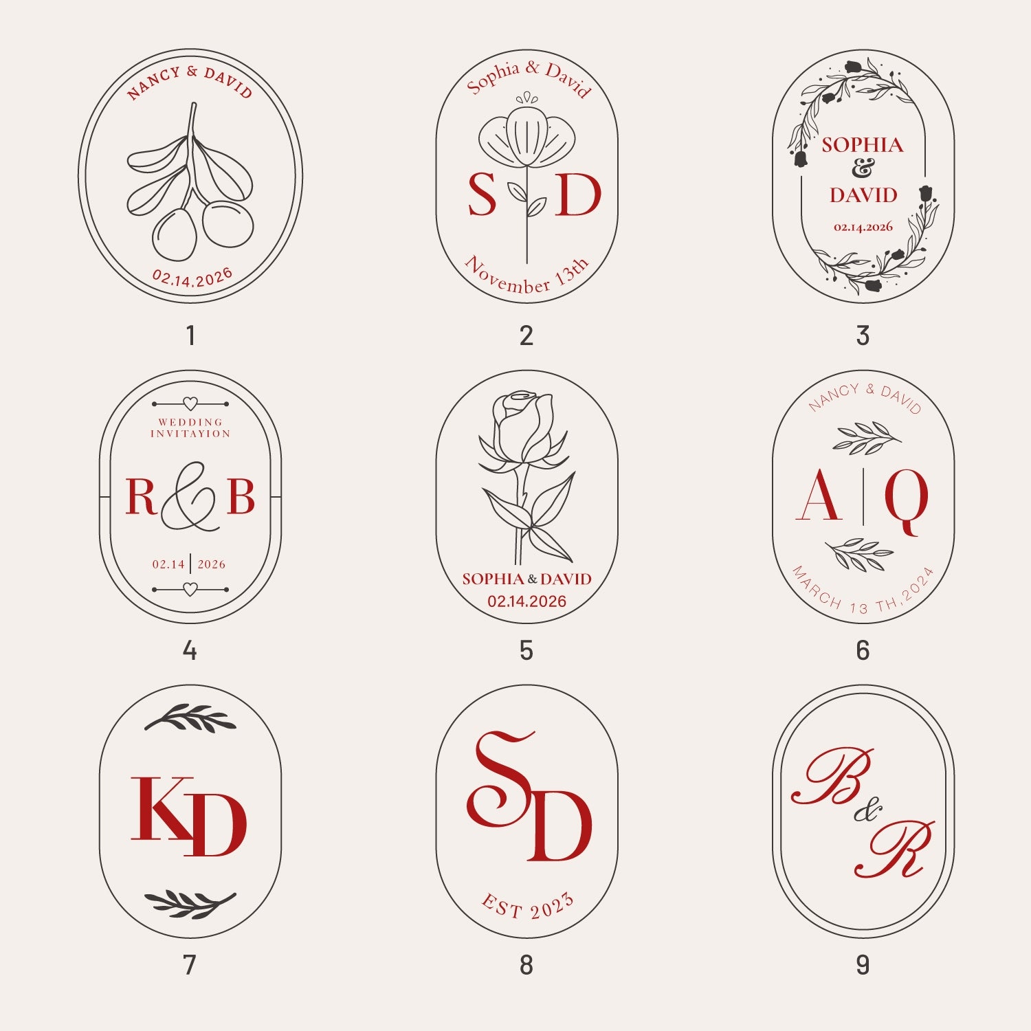 Carimbo de Sinete de Lacre Personalizado Oval para Casamento (27 Designs)-sku1