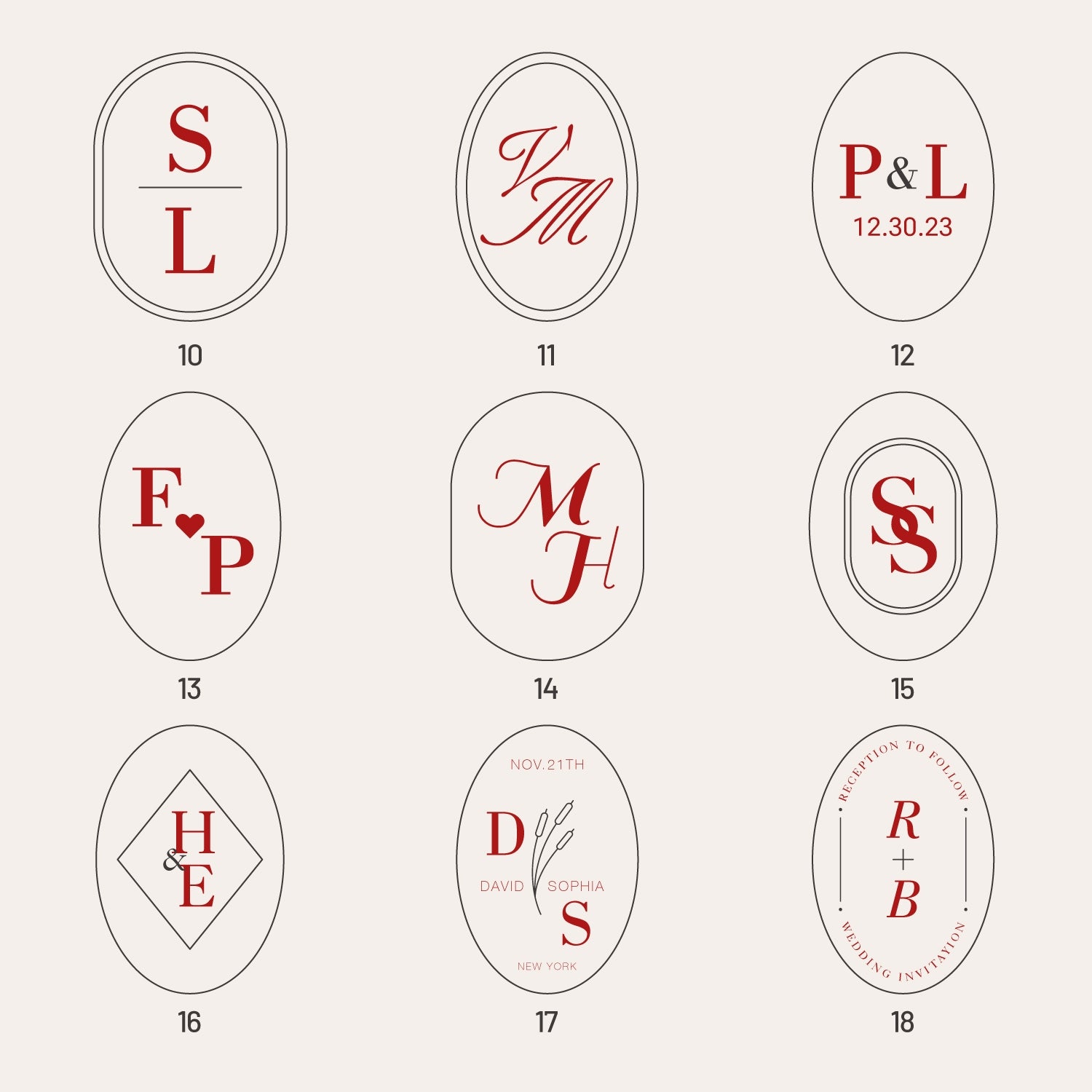 Carimbo de Sinete de Lacre Oval Personalizado para Casamento (27 Designs)-sku2