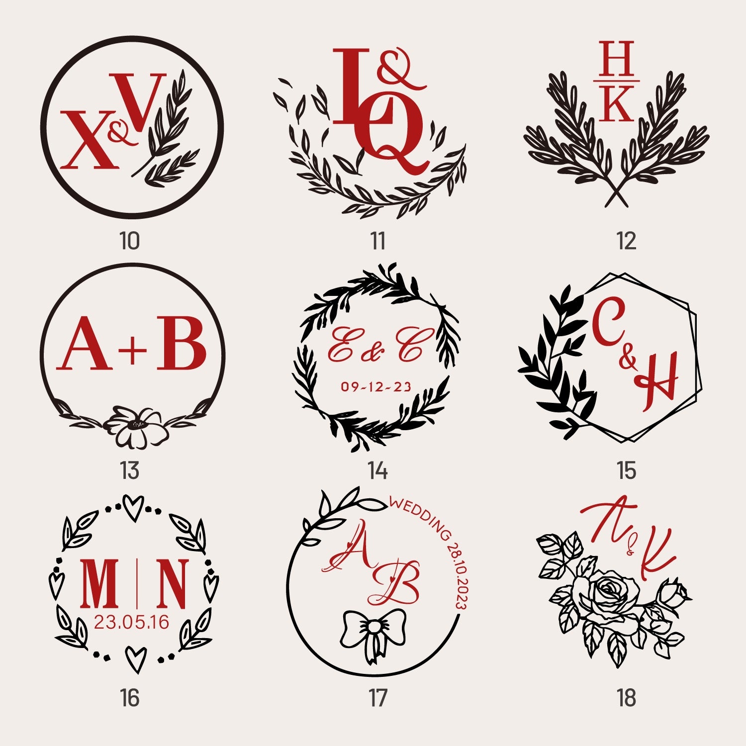 Custom Wedding Monogram Rubber Stamp (36 Designs) sku2