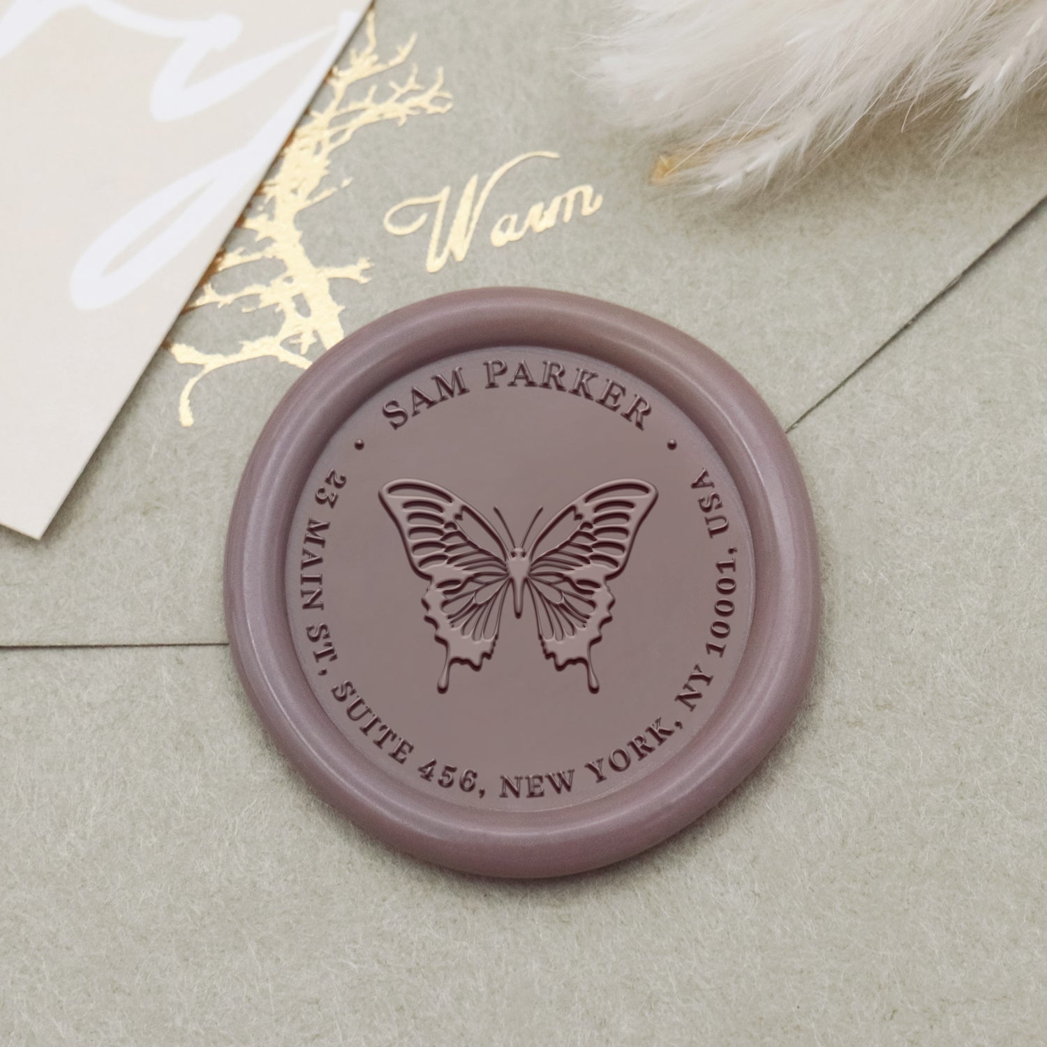 Carimbo de Sinete de Lacre de Morada com Borboleta Personalizado 1