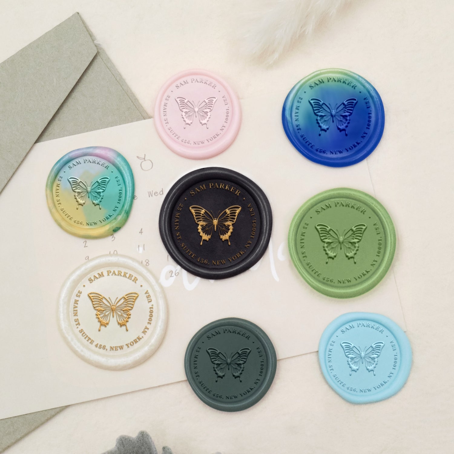 Carimbo de Sinete de Lacre de Morada de Borboleta Personalizado 3