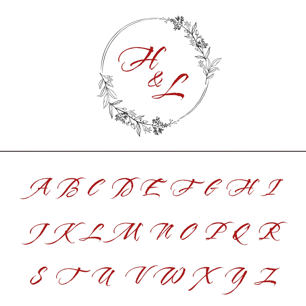 Custom Botanical Wedding Monogram Rubber Stamp - Style 4 4