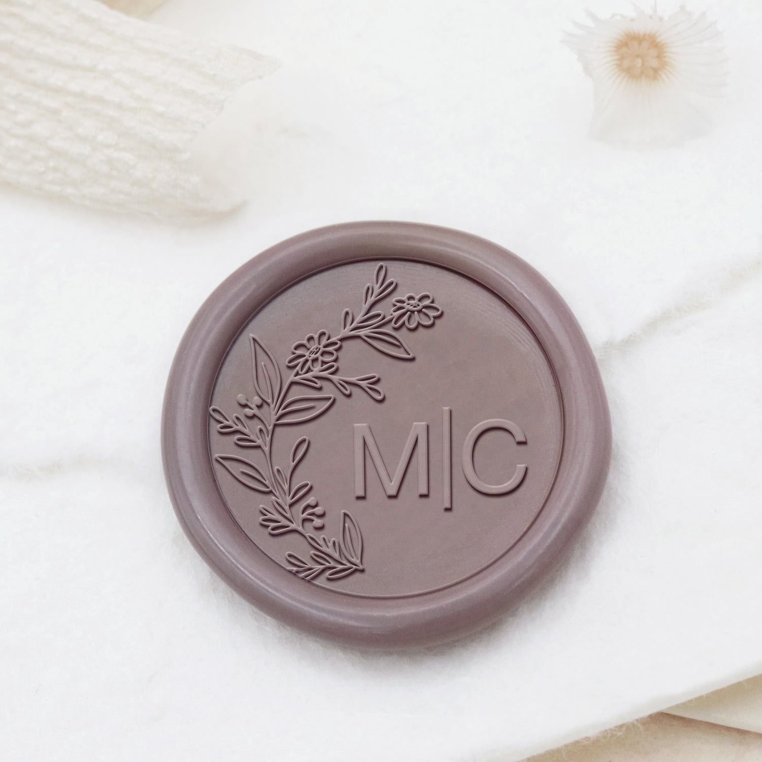 Carimbo de Sinete de Lacre Personalizado sem Bordas Botânico para Casamento com Monograma - Estilo 3 1