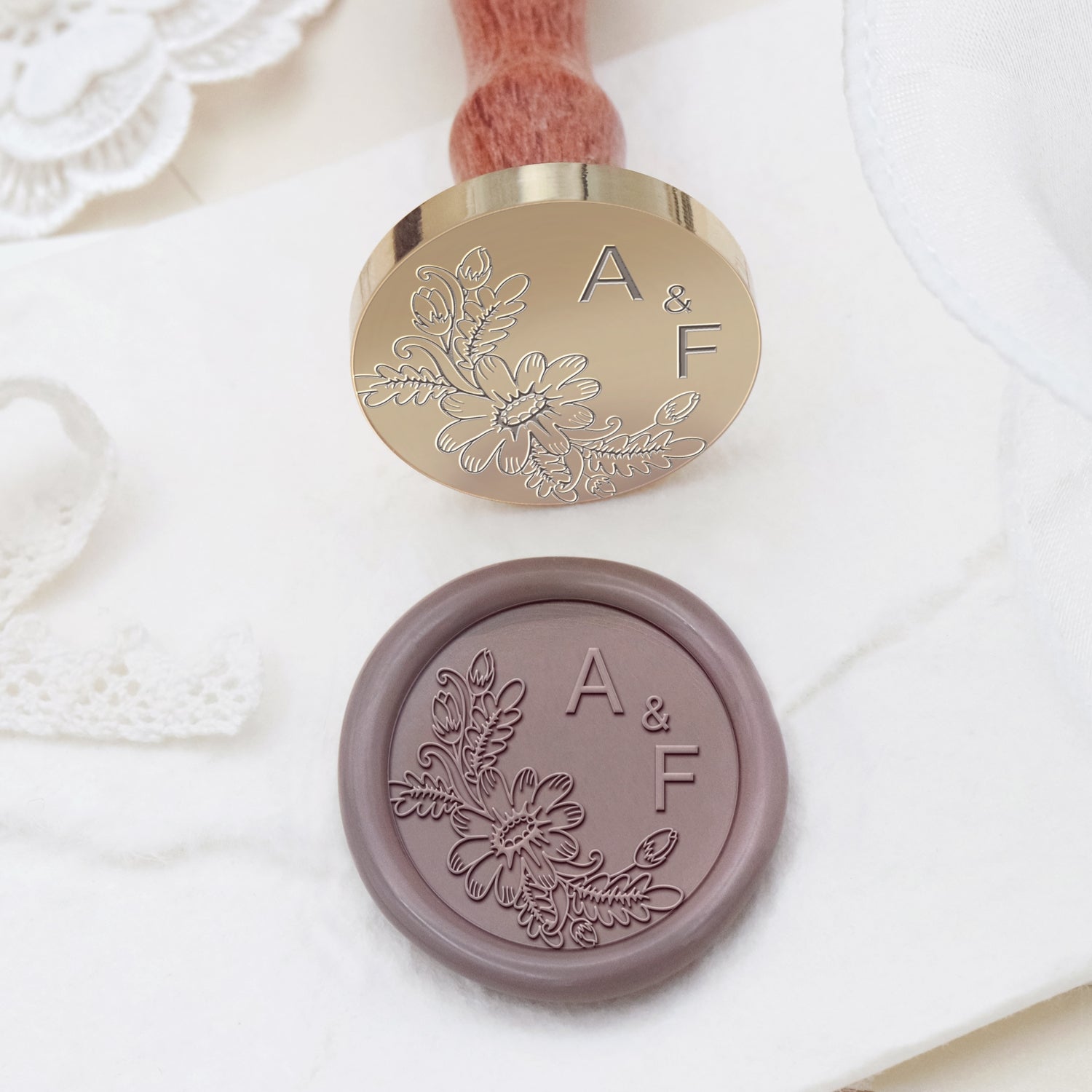 Carimbo de Sinete de Lacre de Monograma de Casamento Botânico Sem Bordas Personalizado - Estilo 12 2