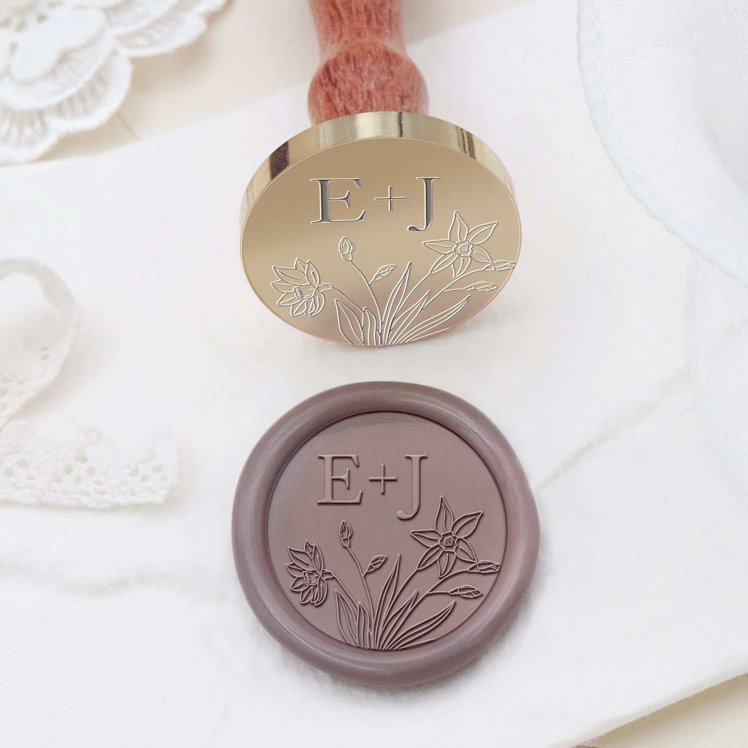Carimbo de Lacre de Monograma Botânico Sem Moldura Personalizado para Casamento - Estilo 20 2