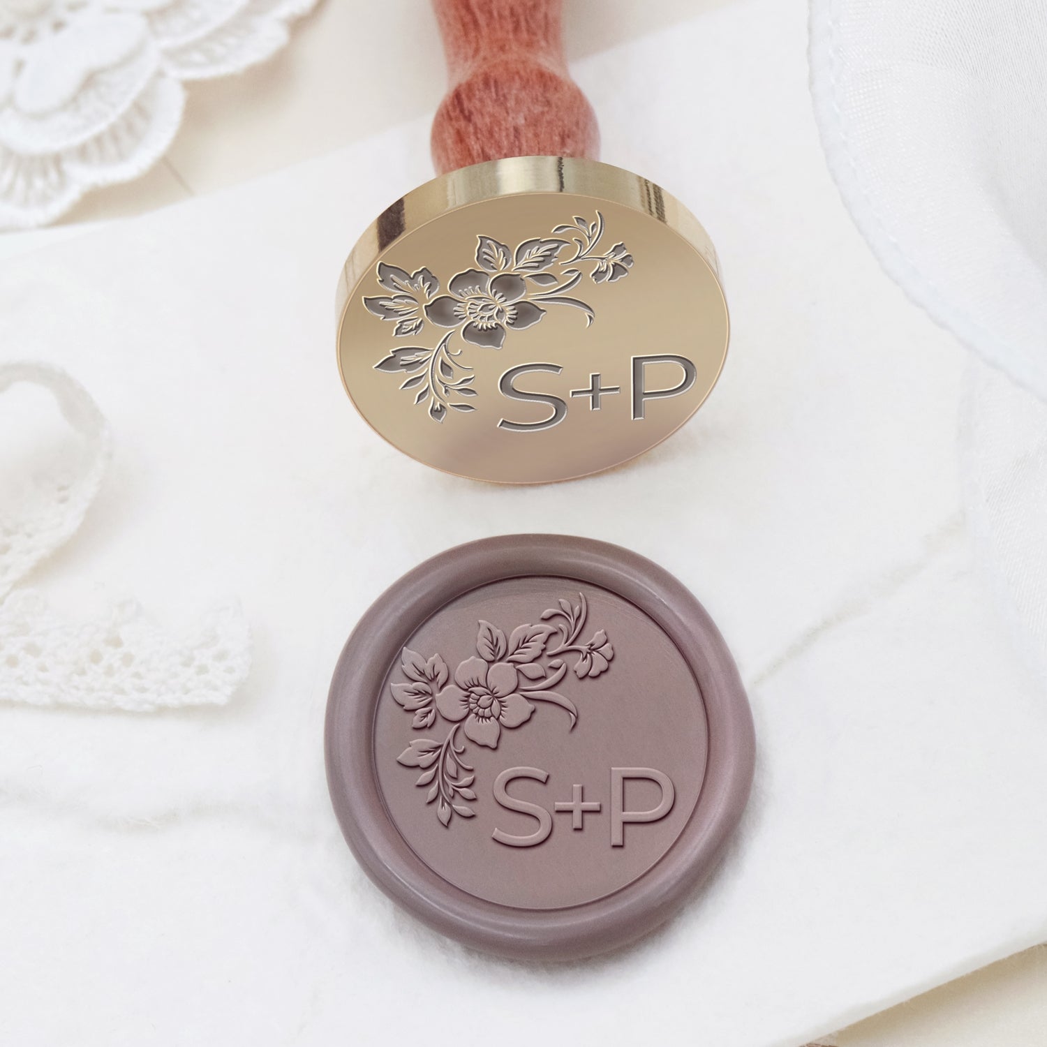 Carimbo de Lacre de Monograma Botânico Sem Bordas Personalizado para Casamento - Estilo 27 2
