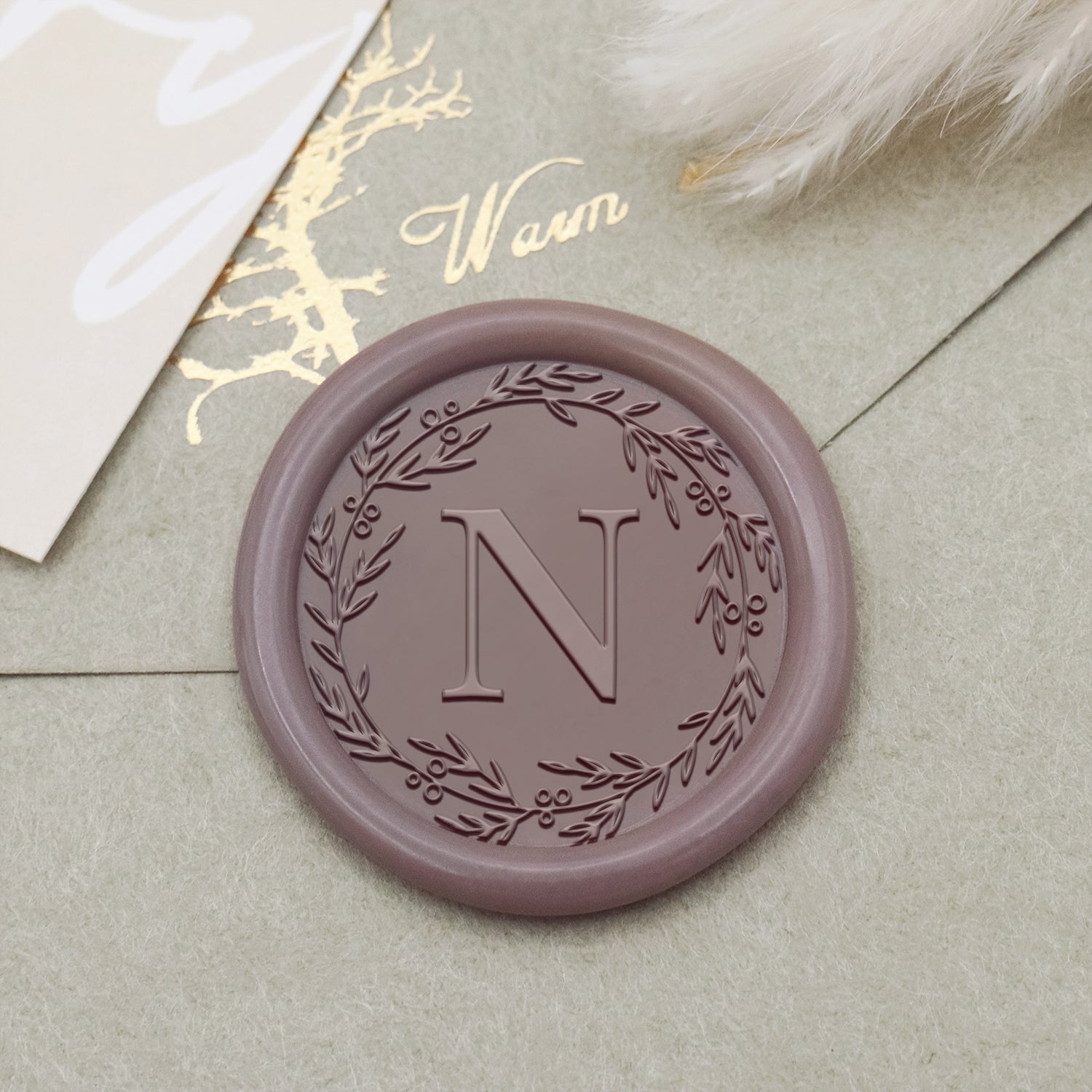 Custom Botanical Border Single Initial Wax Seal Stamp - Style 5 1