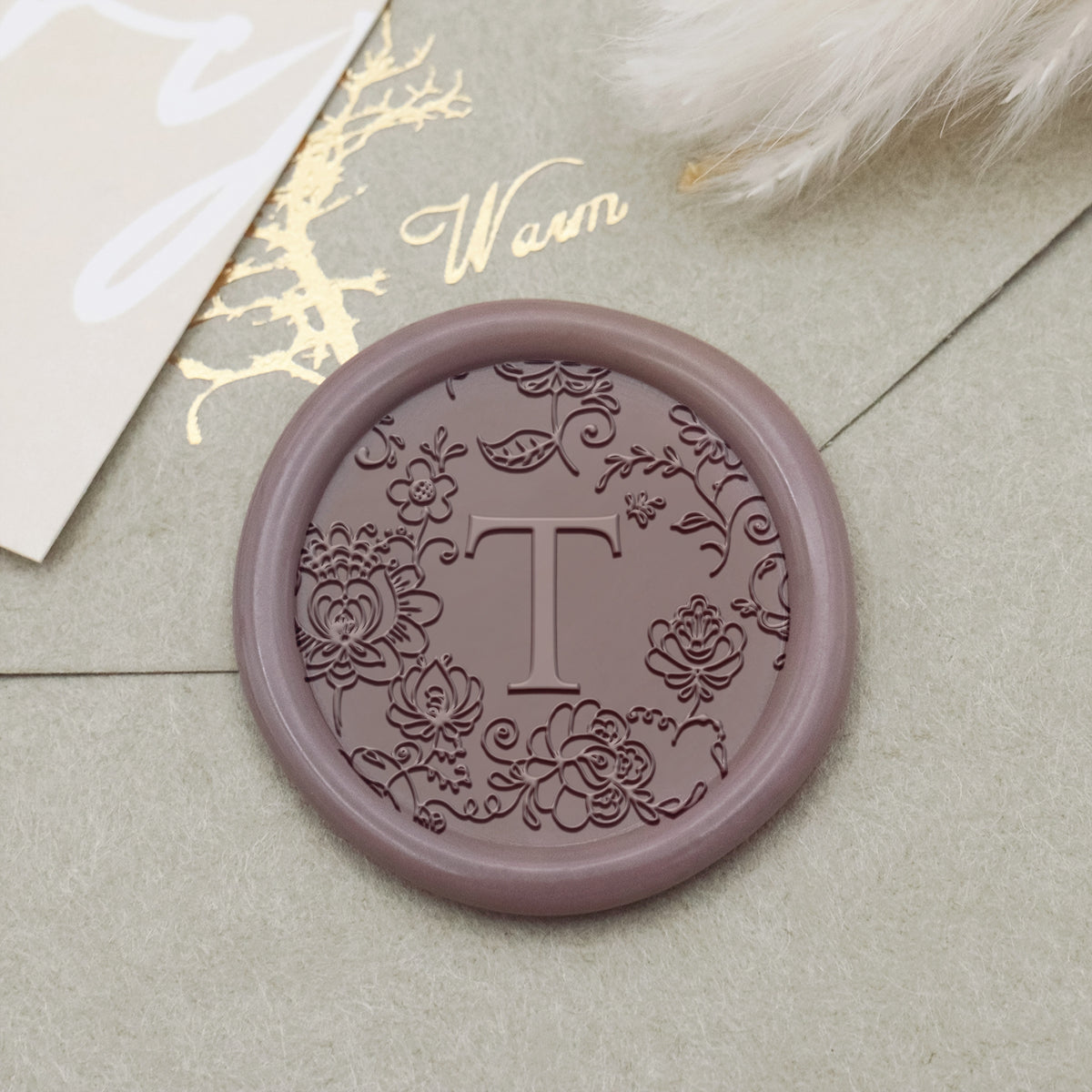Carimbo de Sinete de Lacre Inicial Única Borda Botânica Personalizado - Estilo 24 1