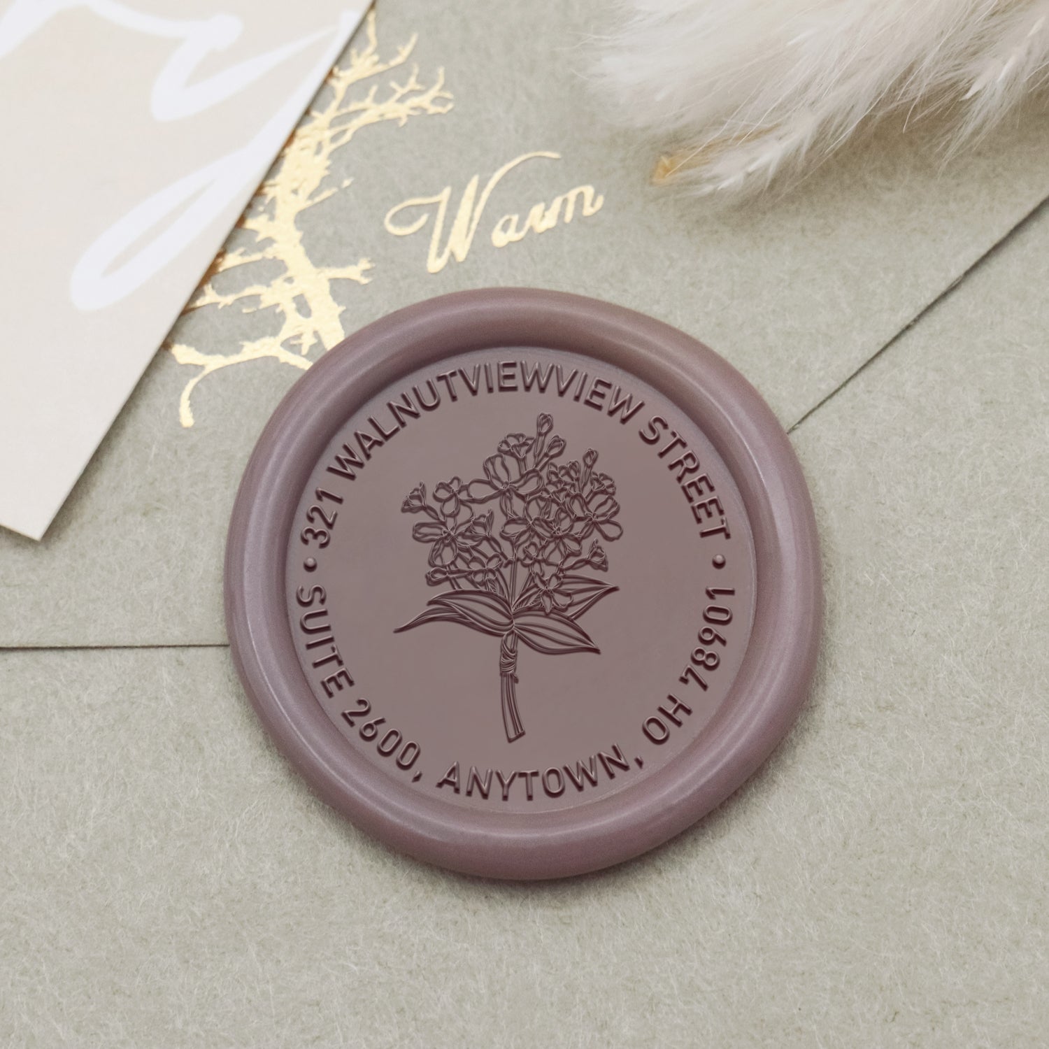 Carimbo de Sinete de Lacre de Morada de Peónia Personalizado-7 1