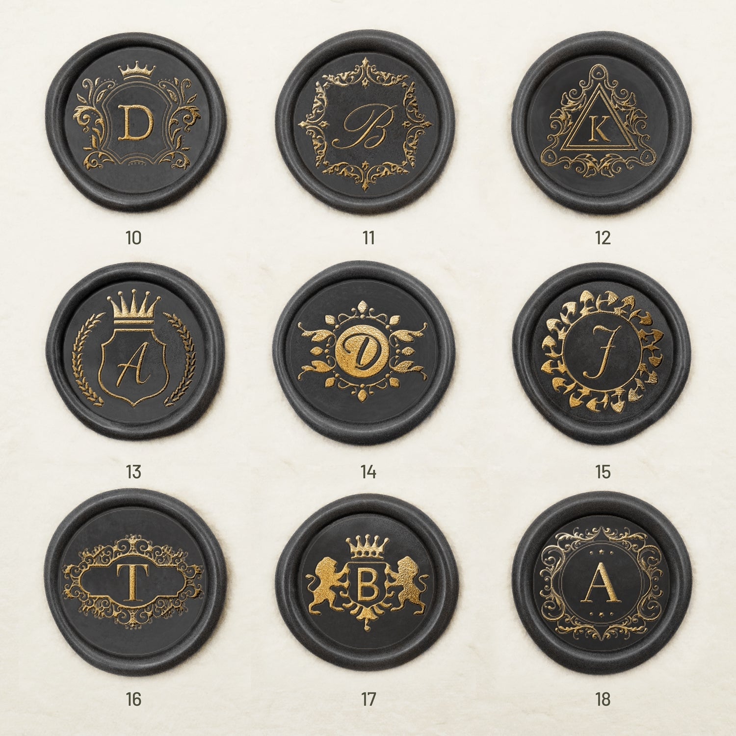 Carimbo de Sinete de Lacre com Inicial Personalizada Sussurros Enigmáticos (27 Designs) -sku2