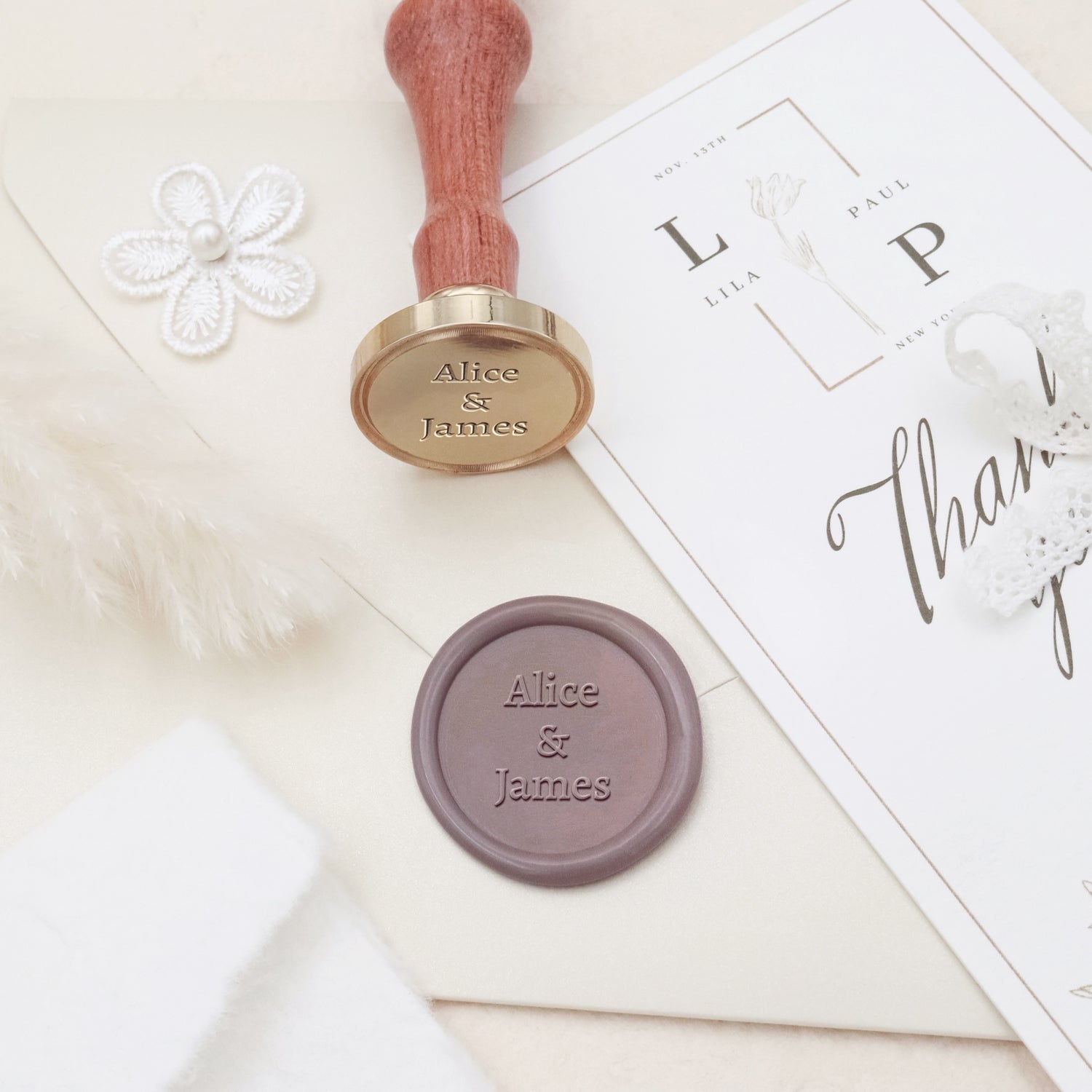 Sinete de Lacre de Casamento Personalizado Minimalista com Nome - Estilo 9 3