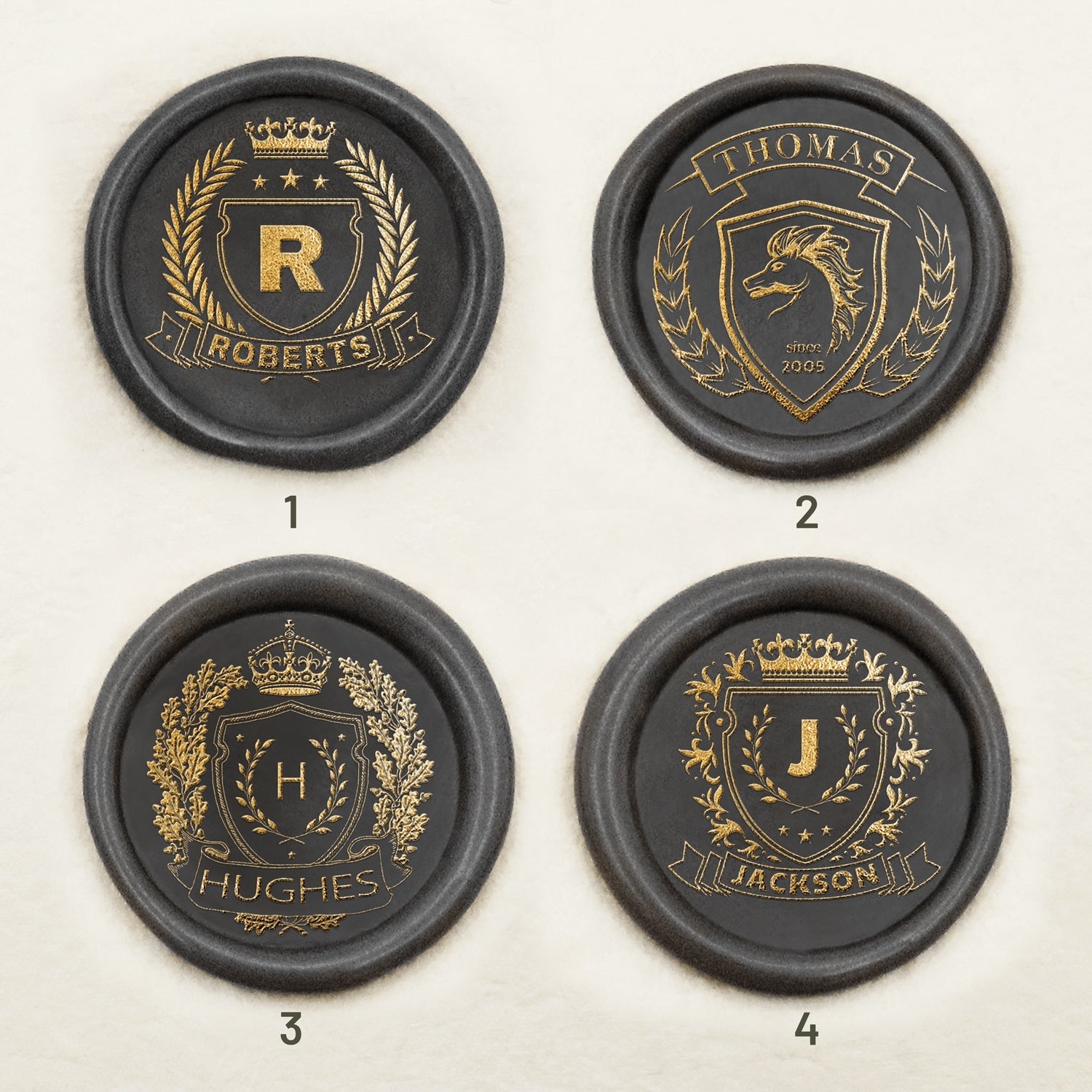 Carimbo de Sinete de Lacre de Brasão de Família Personalizado (18 Desenhos) sku-1