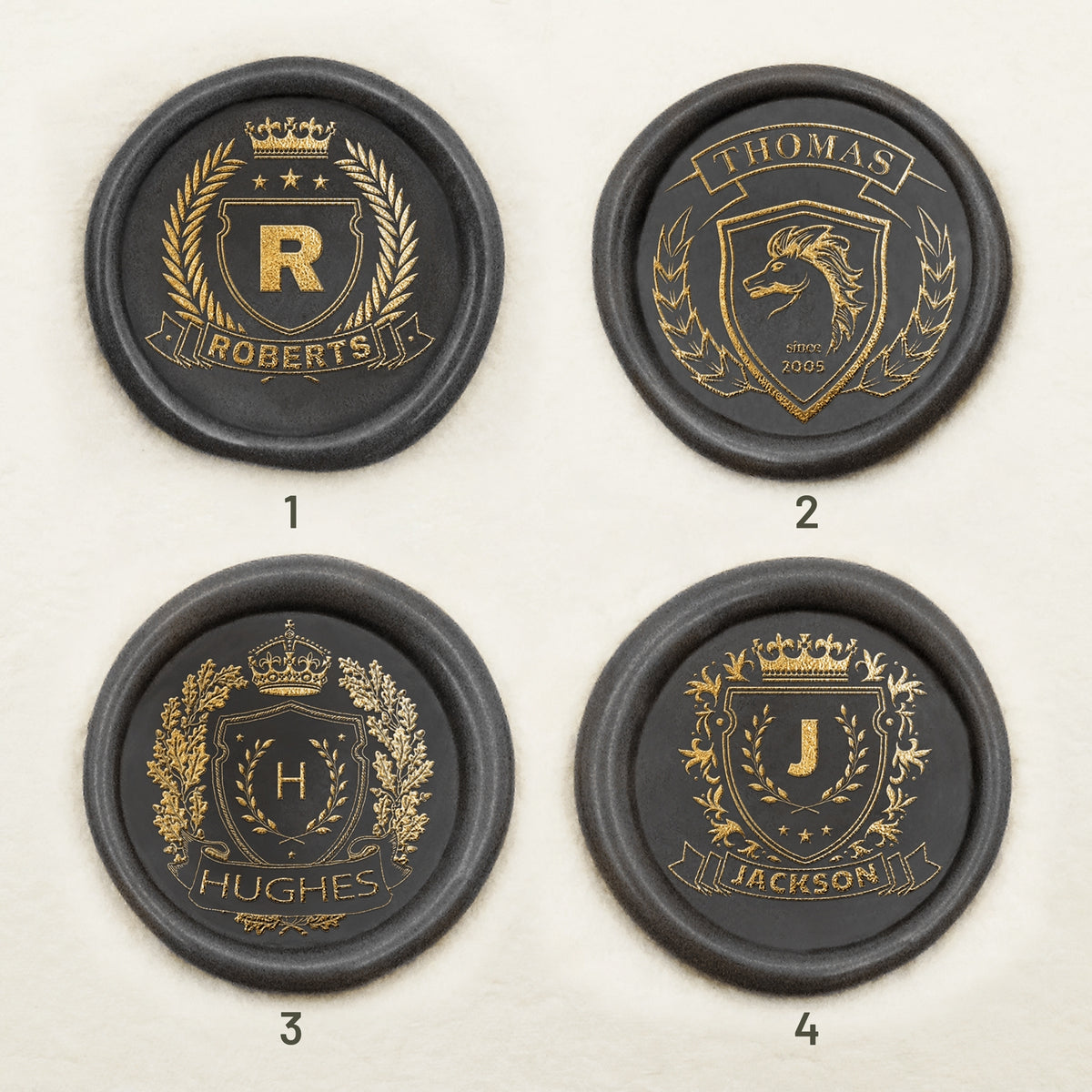 Carimbo de Sinete de Lacre de Brasão de Família Personalizado (18 Desenhos) sku-1