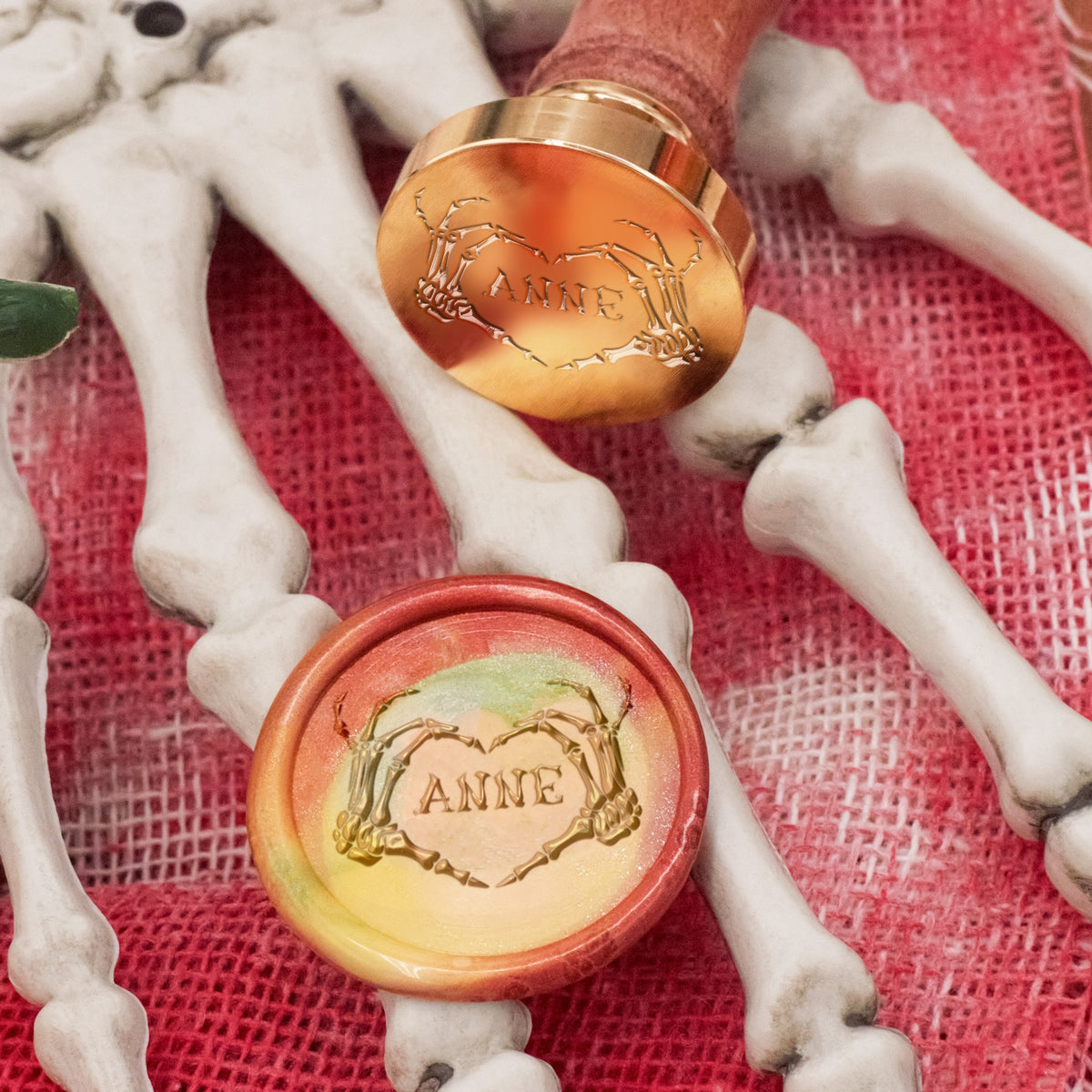 Carimbo de Sinete de Lacre Personalizado Caveira Amor Halloween Nome 1