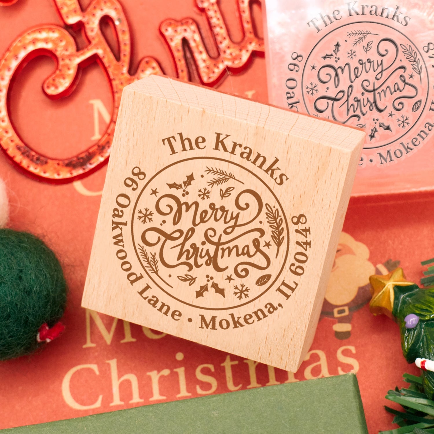 Carimbo de Borracha de Morada de Texto Personalizado Feliz Natal3