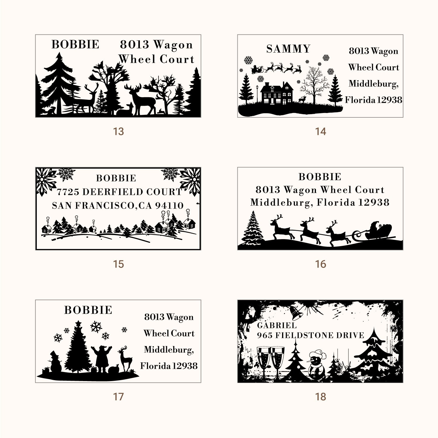 Custom Christmas Rectangle Address Rubber Stamp (27 Designs)33