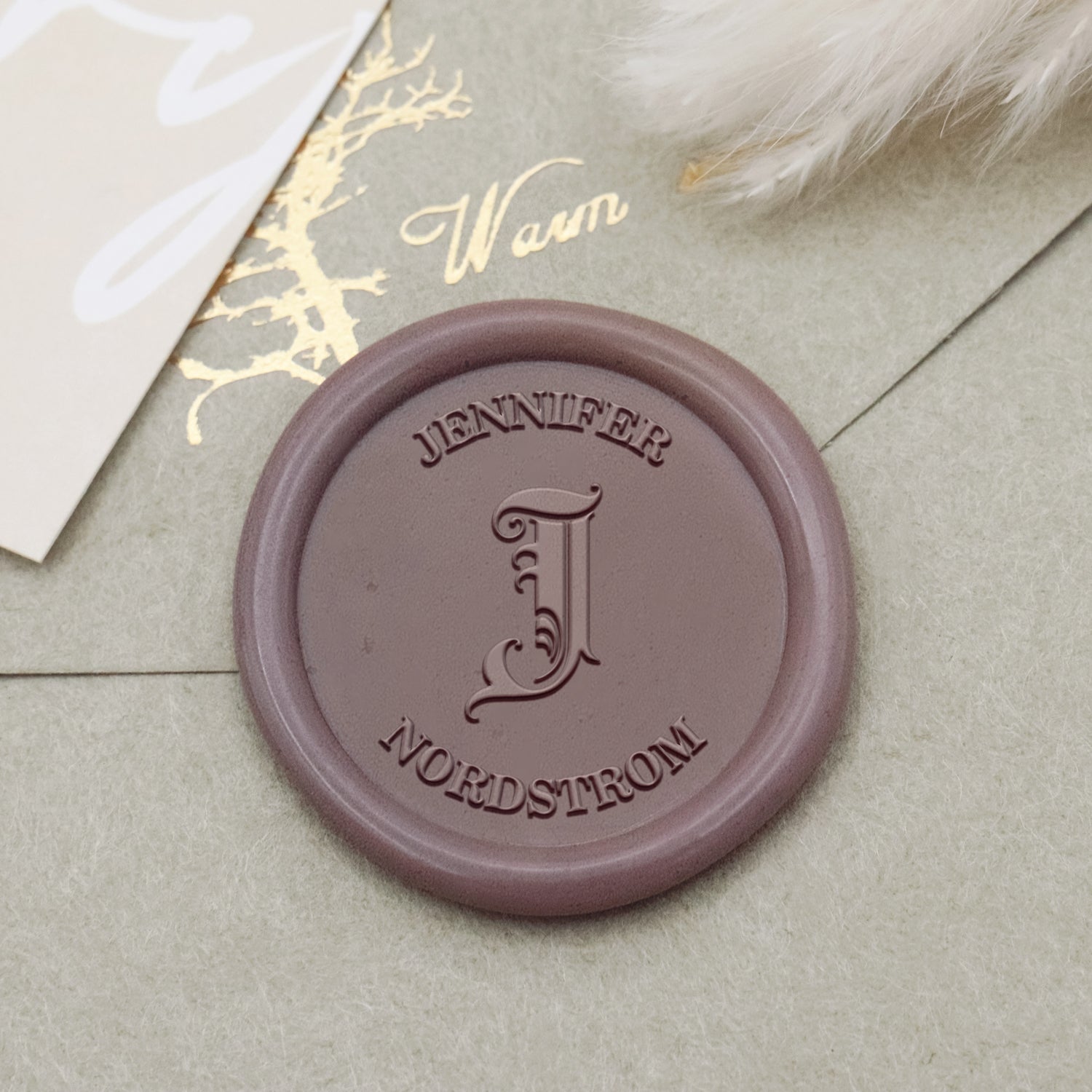 Carimbo de Sinete de Lacre com Nome Inicial Capital Curlicue Personalizado 1