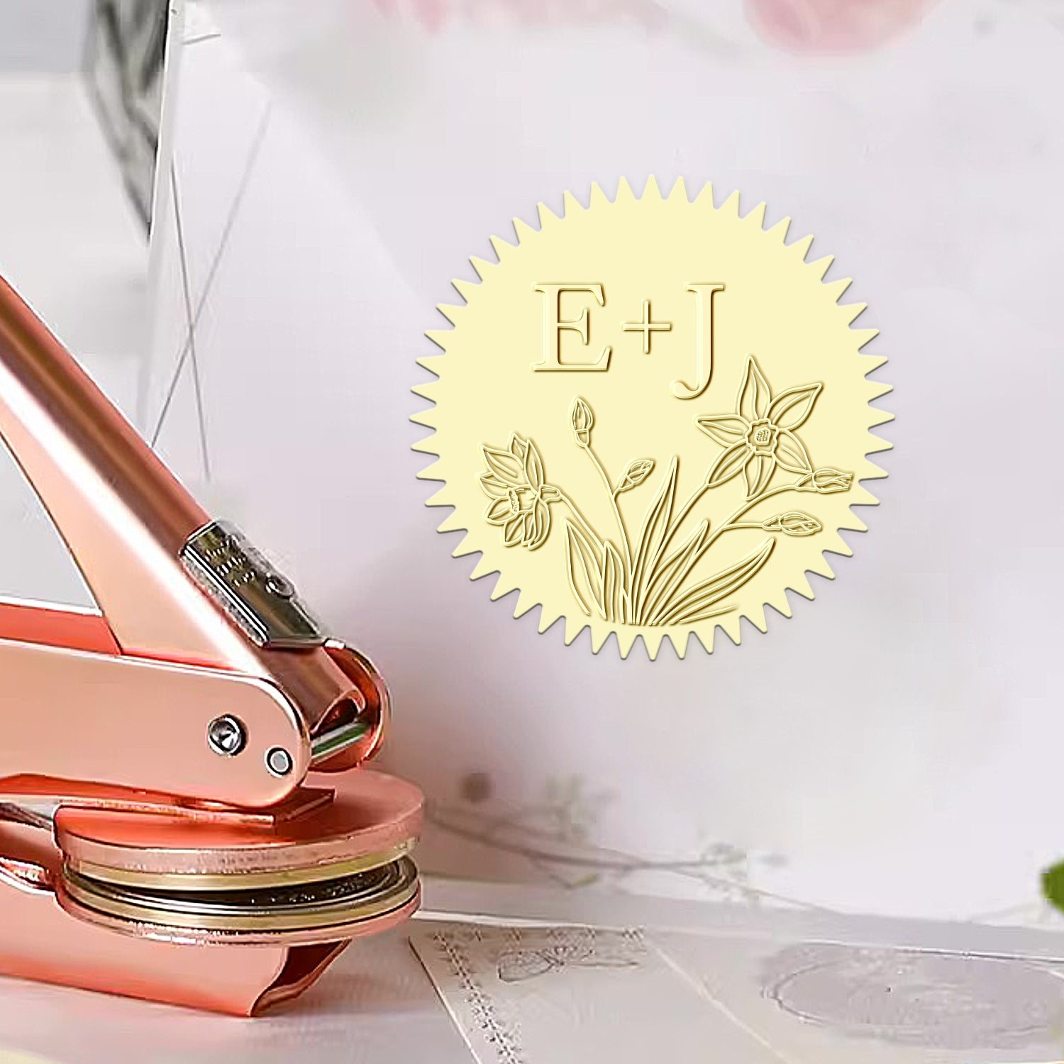 Chancela de Monograma de Casamento com Iniciais Botânicas Personalizadas - Estilo 20 Chancela de Monograma de Casamento com Iniciais Botânicas Personalizadas - Estilo 201201