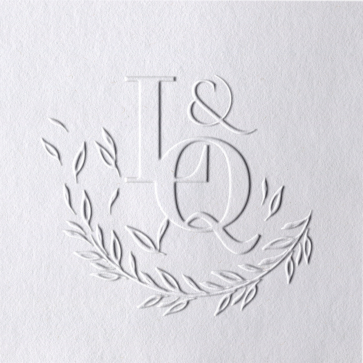 Chancela de Iniciais de Casamento com Ramo de Oliveira Personalizado 121