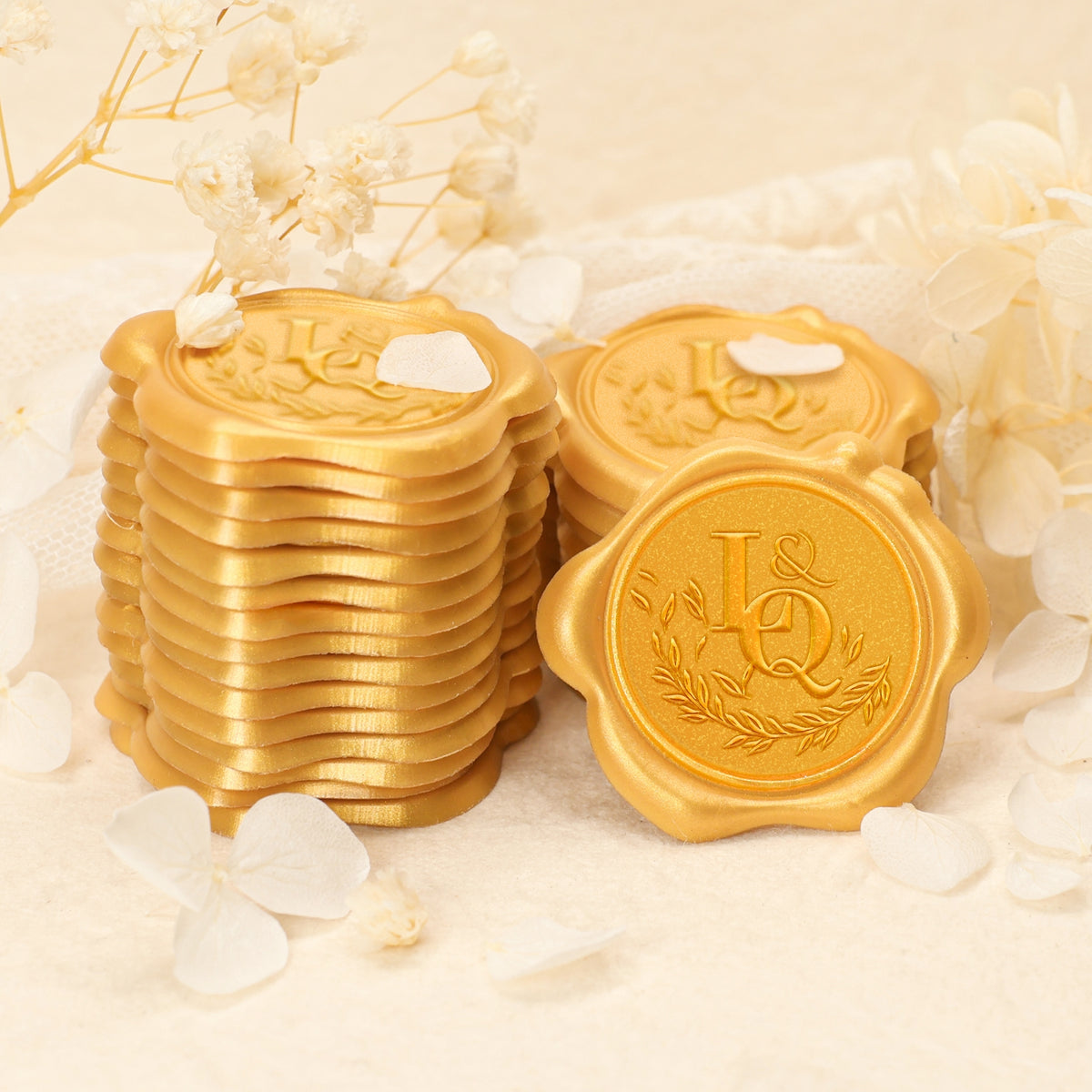 Custom Falling Olive Branch Wedding Monogram Wax Seal Stickers 2-12