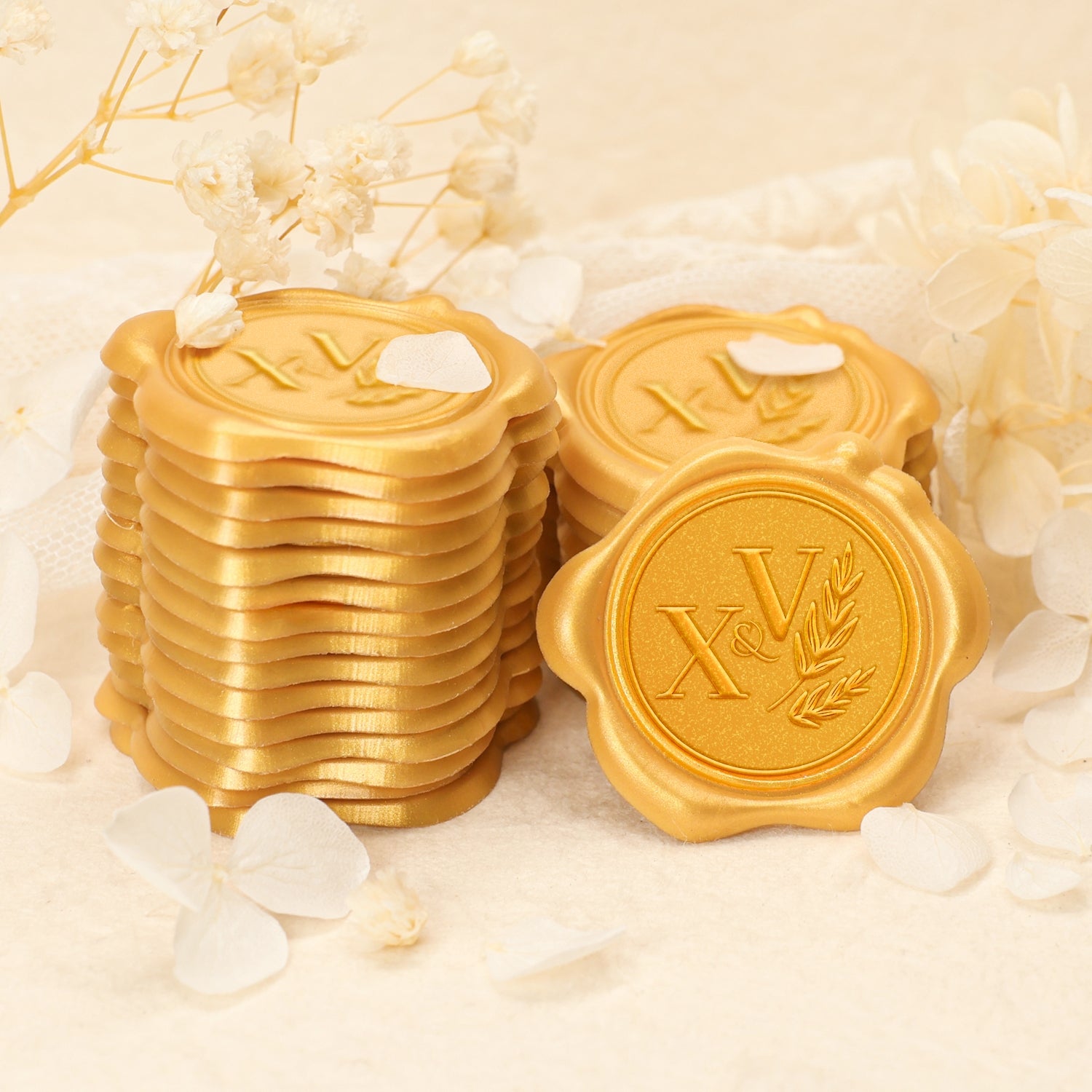 Adesivos de Sinete de Lacre de Monograma de Casamento com Ramo de Oliveira Personalizados 2-11