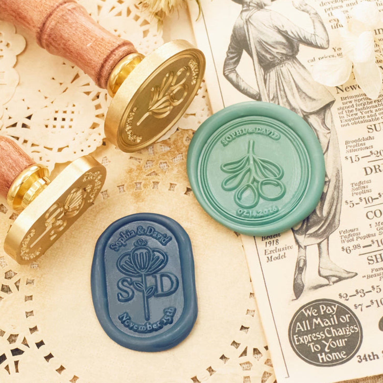 Carimbo de Sinete de Lacre Personalizado Oval para Casamento (27 Designs) 31