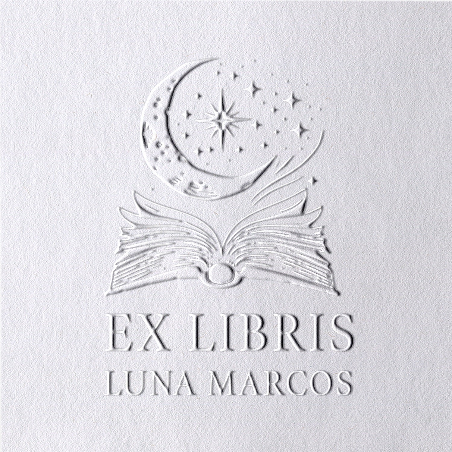 Chancela de Livro Ex-libris de Lua e Estrelas Personalizada2