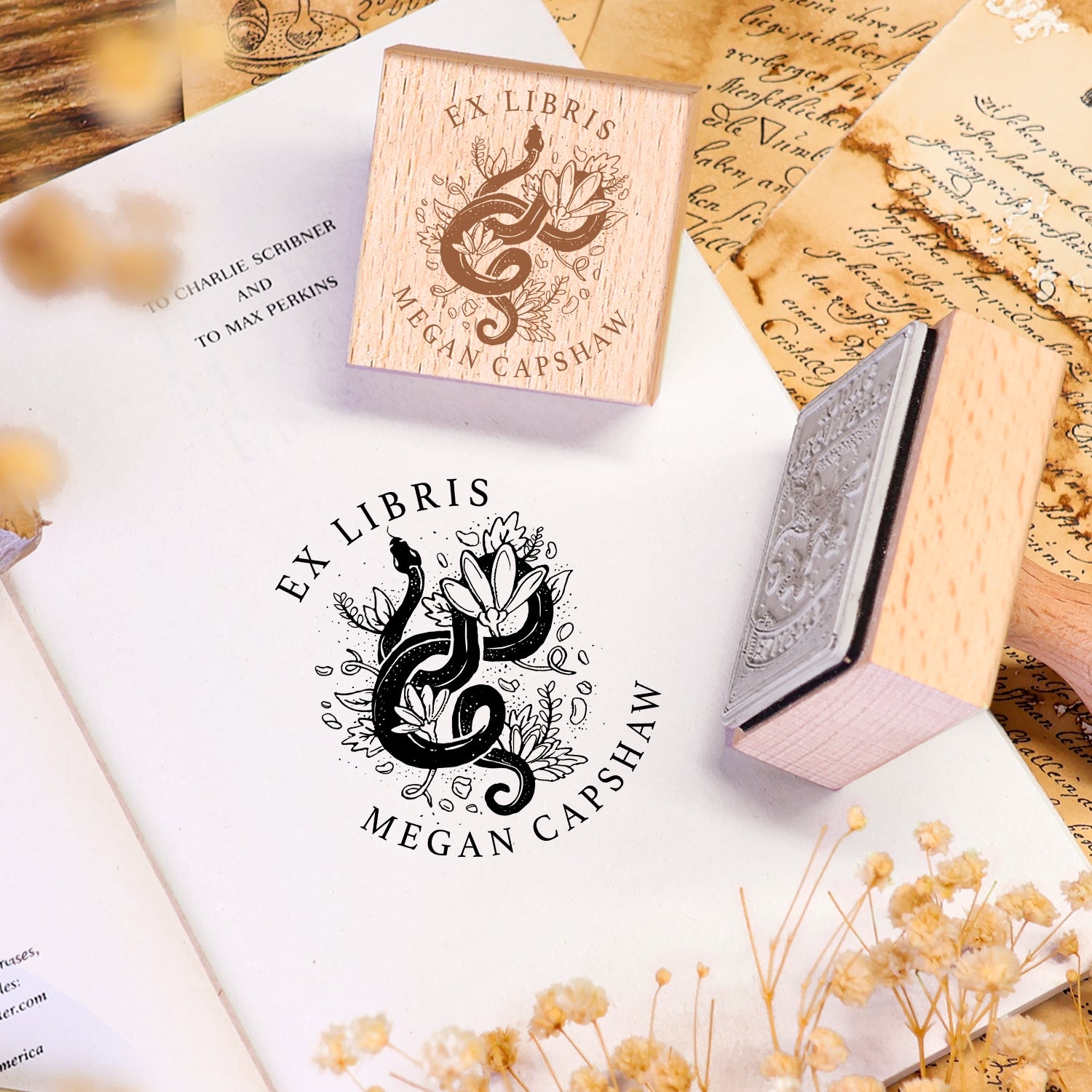 Carimbo de Borracha de Madeira Ex-Libris de Livro Personalizado Twin Soaring Swallow 2