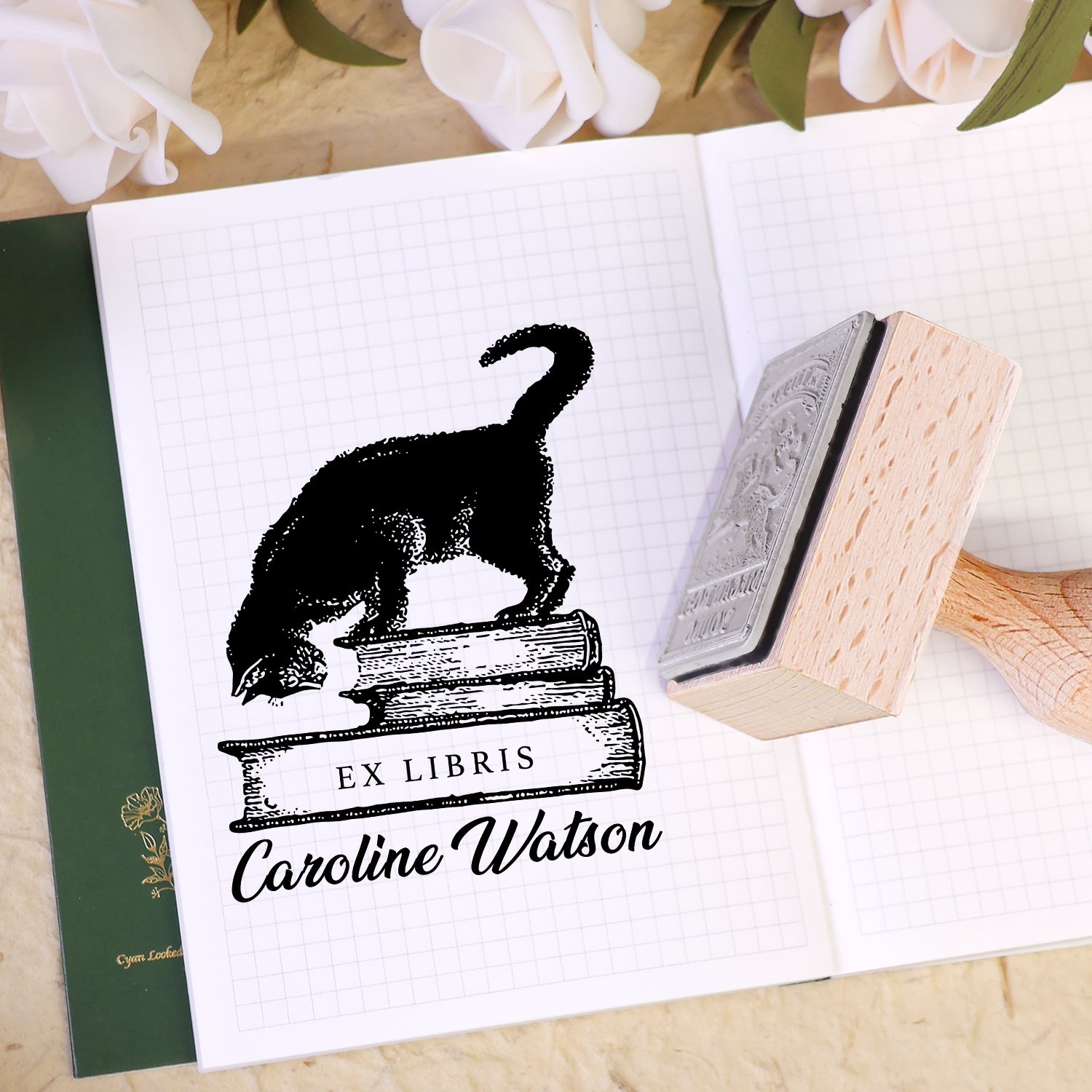 Carimbo de Borracha de Madeira Ex-Libris de Livro Personalizado Twin Soaring Swallow