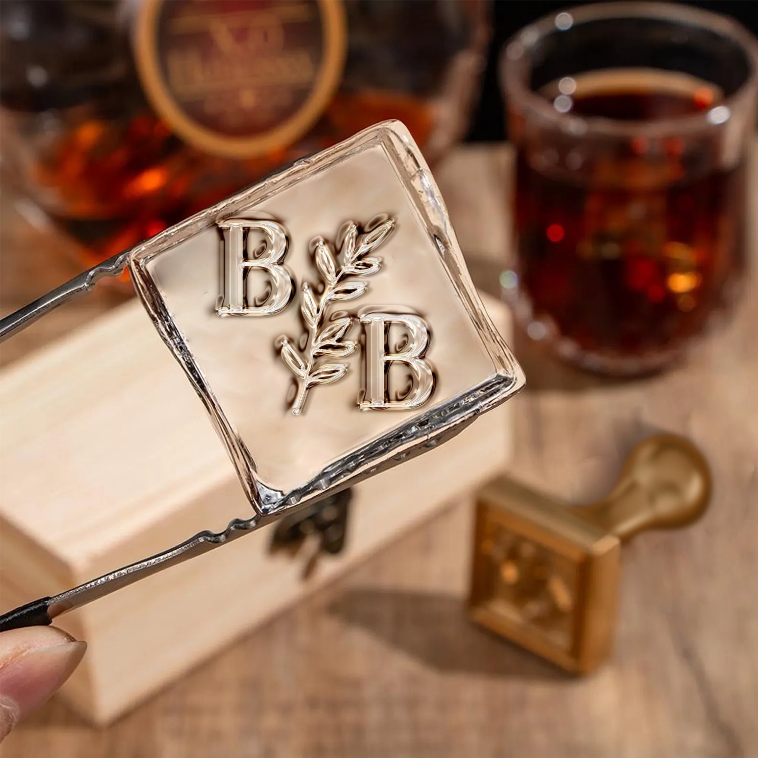 Carimbo de Gelo de Latão com Monograma Duplo Branch Split para Bartender e Planner1