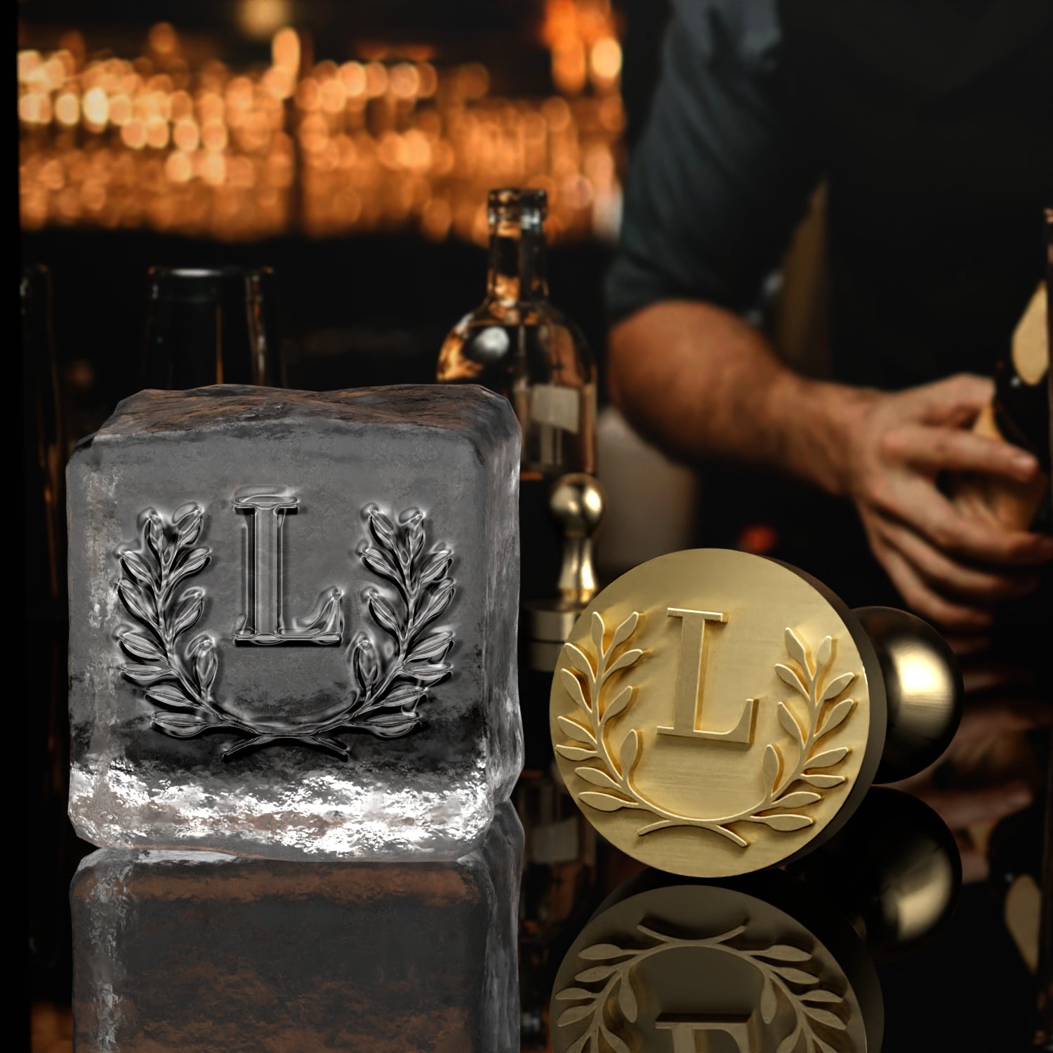 Carimbo de Gelo Elite Shield Monograma Simples de Latão para Bartender e Planeador