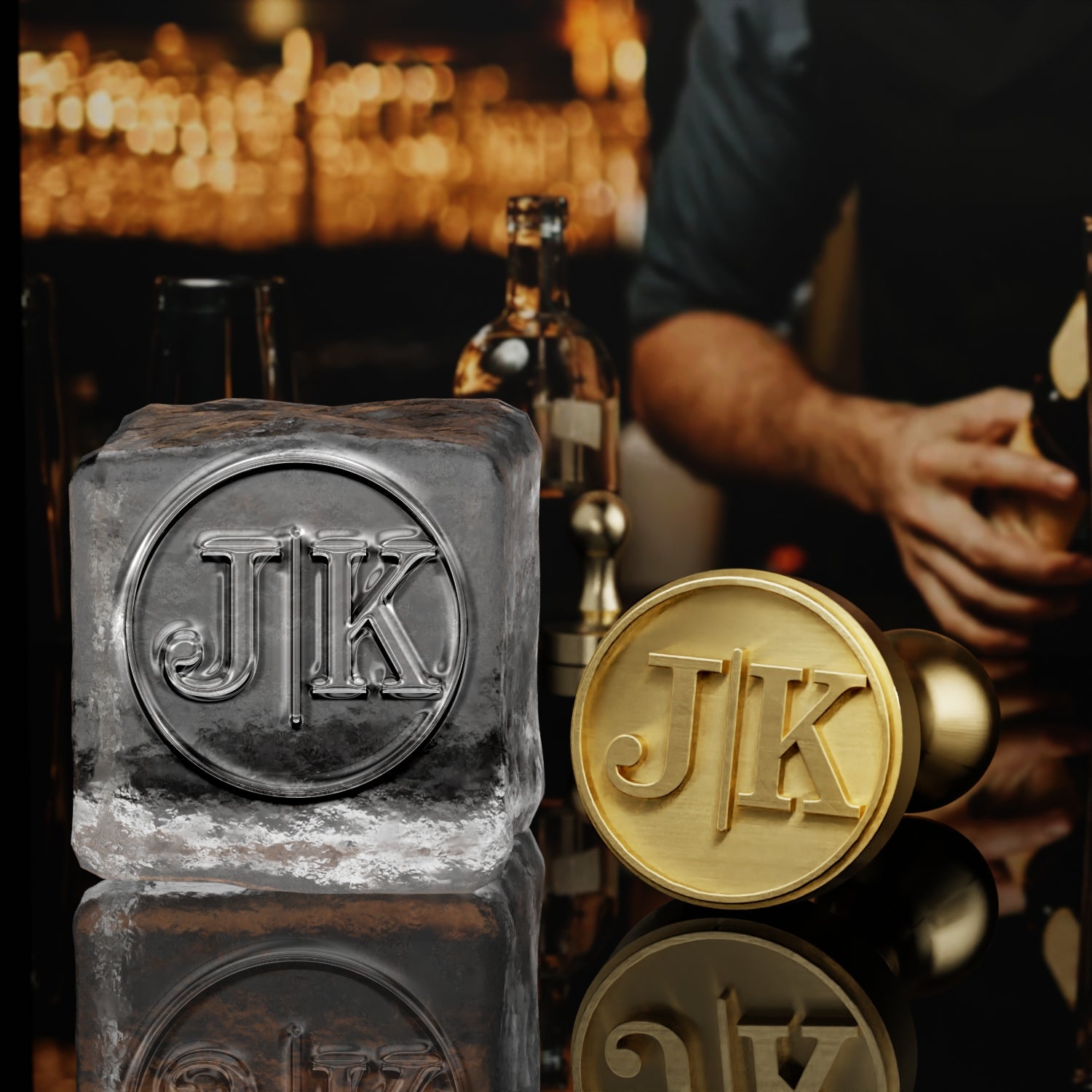 Carimbo de Gelo de Latão com Monograma Simples de Círculo Dividido para Bartender e Planeador1