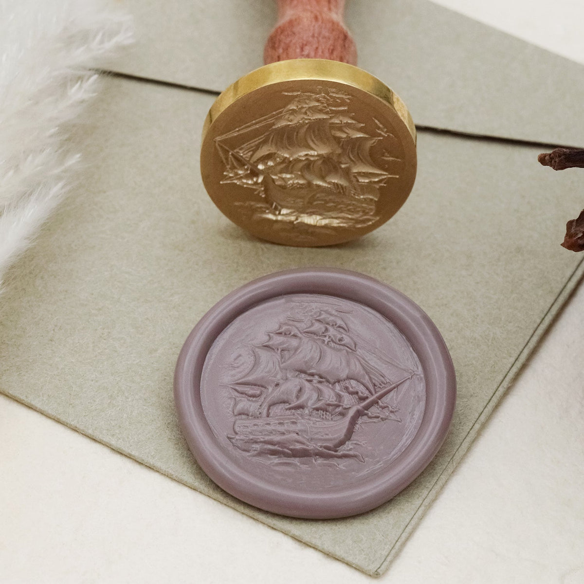 Carimbo de Sinete de Lacre com Navio à Vela em Relevo 3D Stamprints 1
