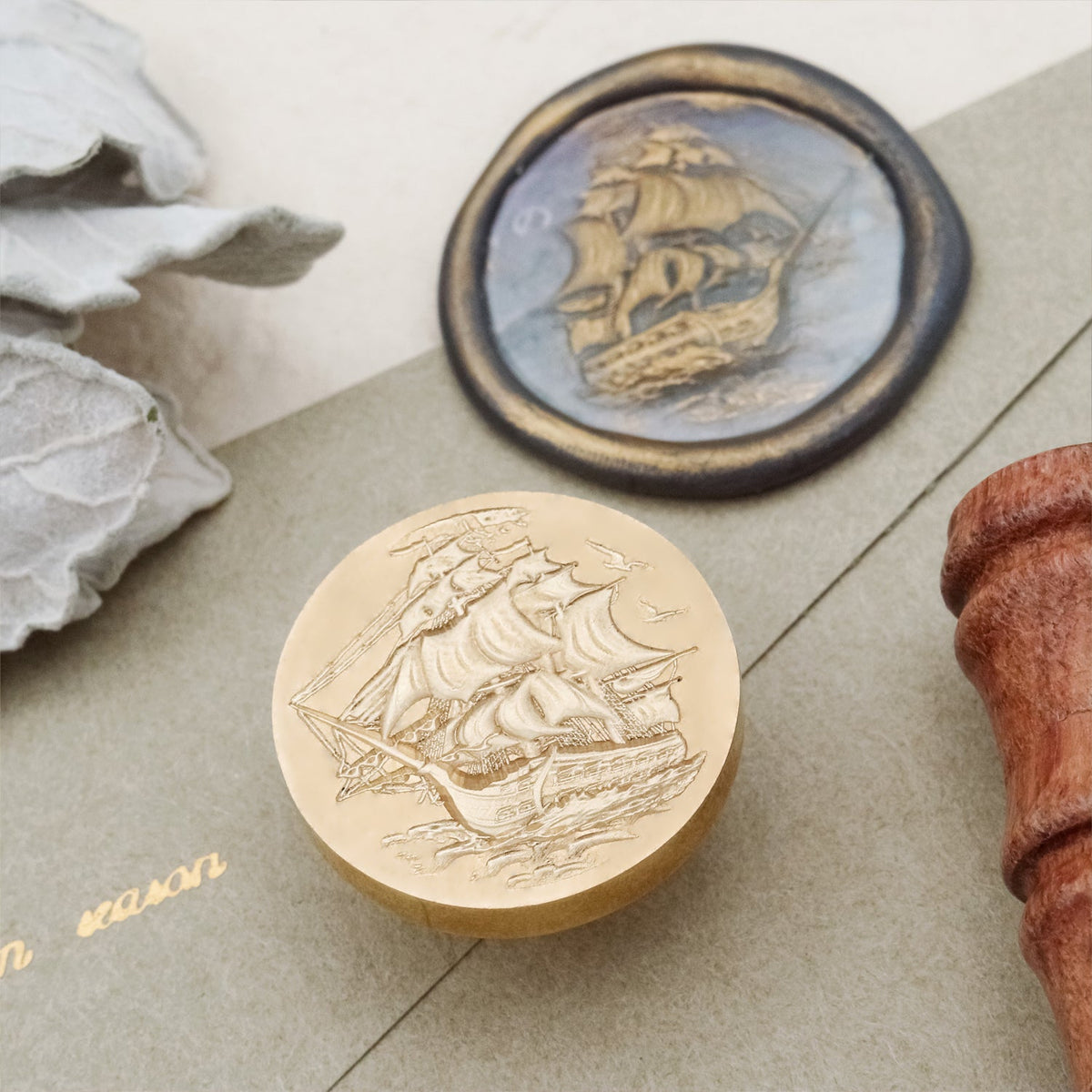 Stamprints Carimbo de Sinete de Lacre Navio à Vela Relevo 3D